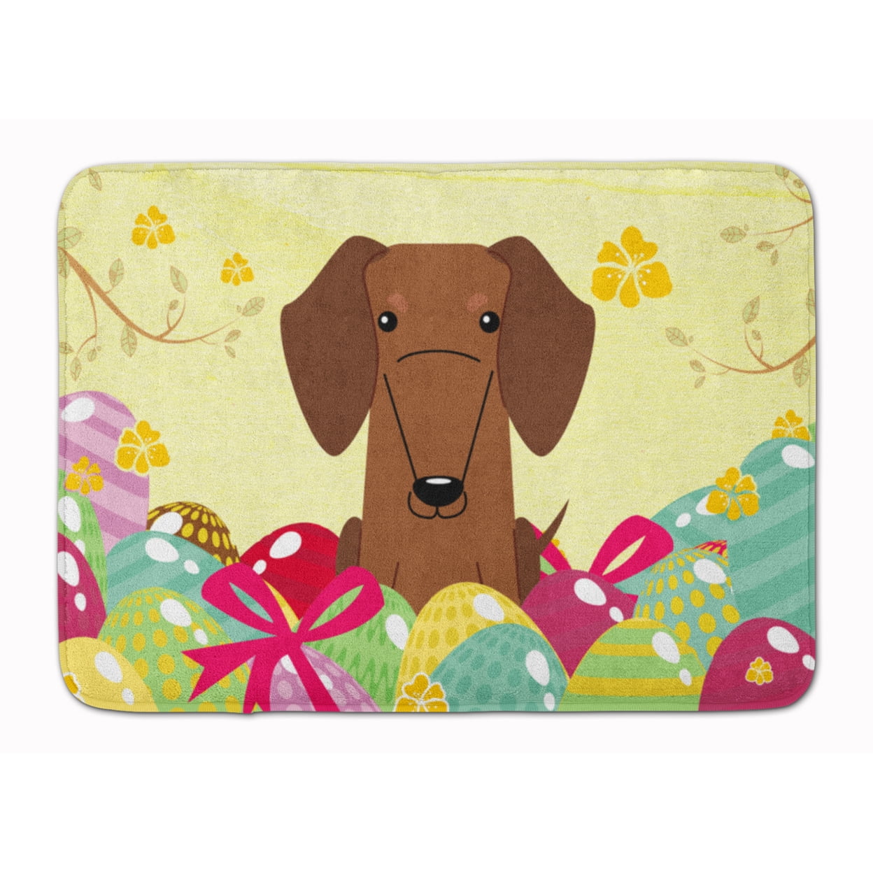 BB6130RUG Easter Eggs Dachshund Red Brown Machine Washable Memory Foam Mat