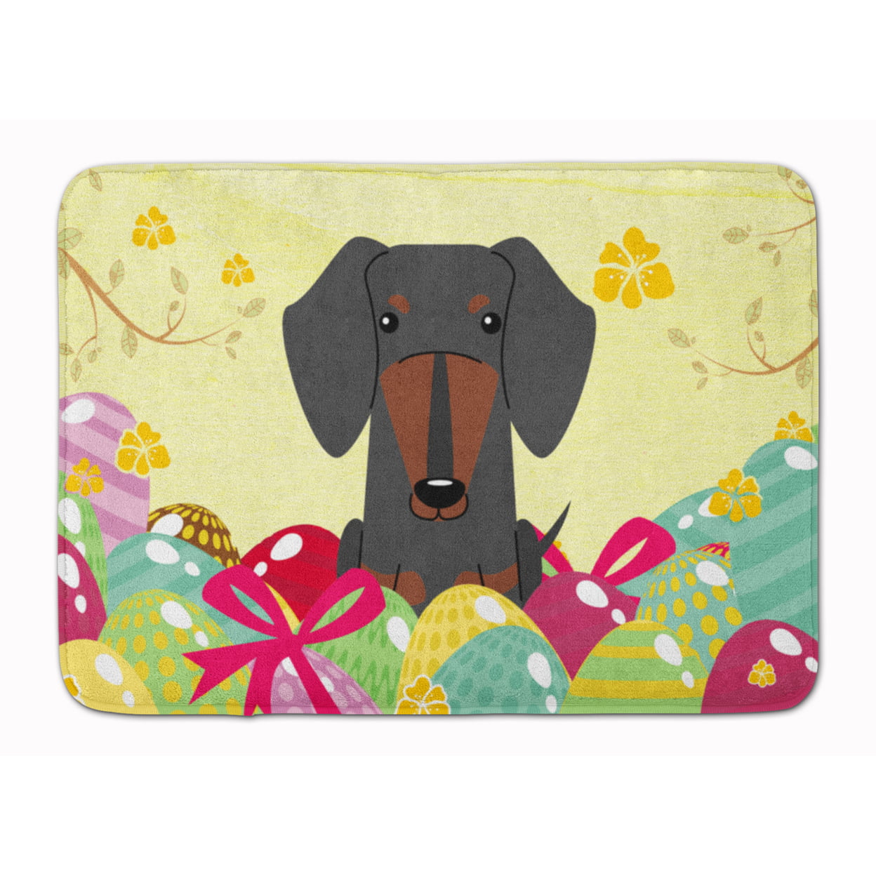 BB6132RUG Easter Eggs Dachshund Black Tan Machine Washable Memory Foam Mat