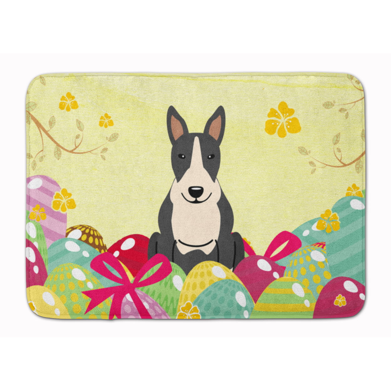 Easter Eggs Bull Terrier Black & White Machine Washable Memory Foam Mat