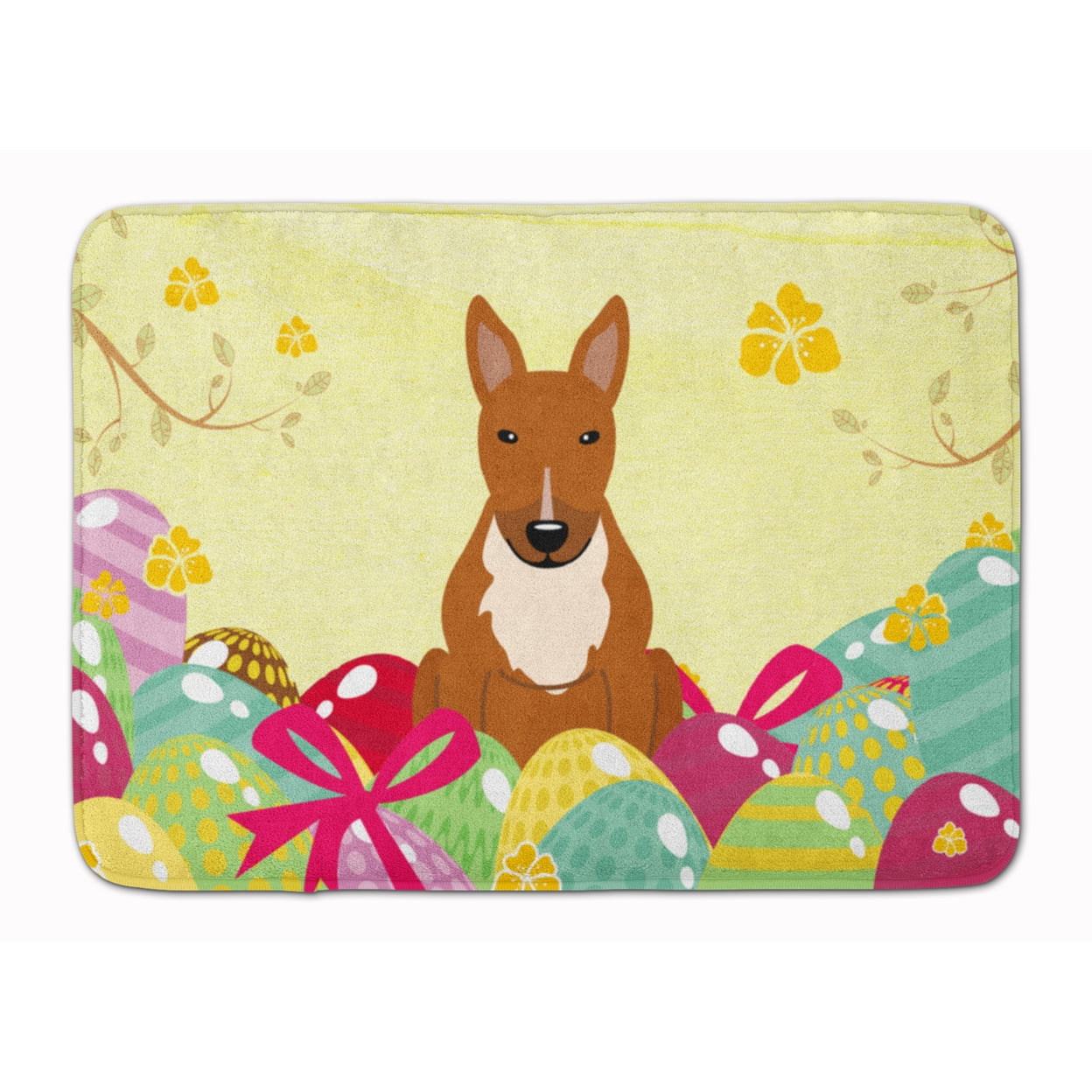 BB6134RUG Easter Eggs Bull Terrier Red Machine Washable Memory Foam Mat