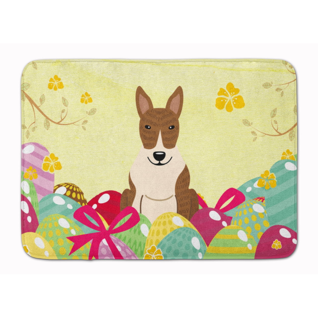 BB6137RUG Easter Eggs Bull Terrier Brindle Machine Washable Memory Foam Mat