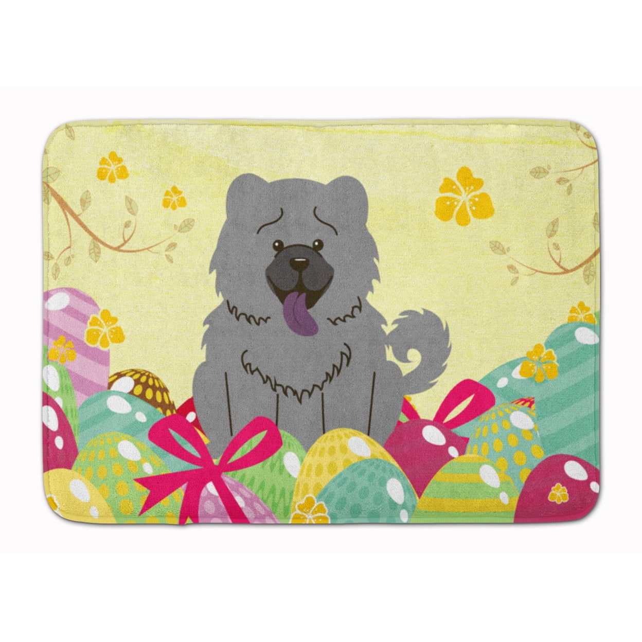 BB6139RUG Easter Eggs Chow Chow Blue Machine Washable Memory Foam Mat