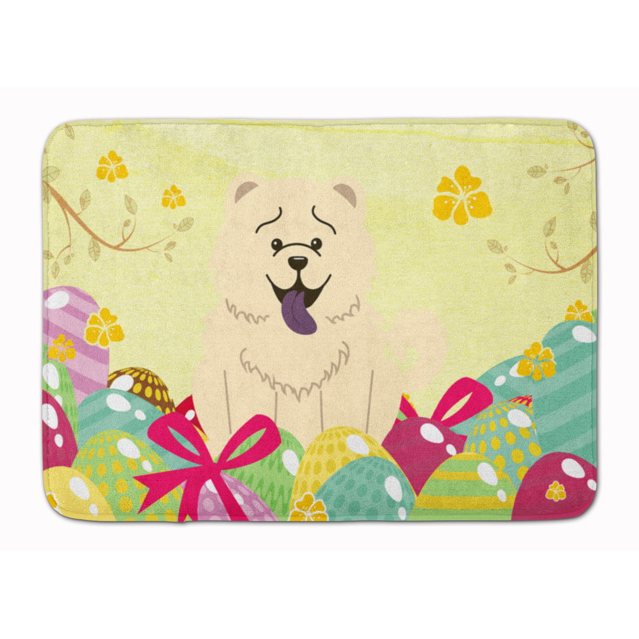 BB6140RUG Easter Eggs Chow Chow White Machine Washable Memory Foam Mat
