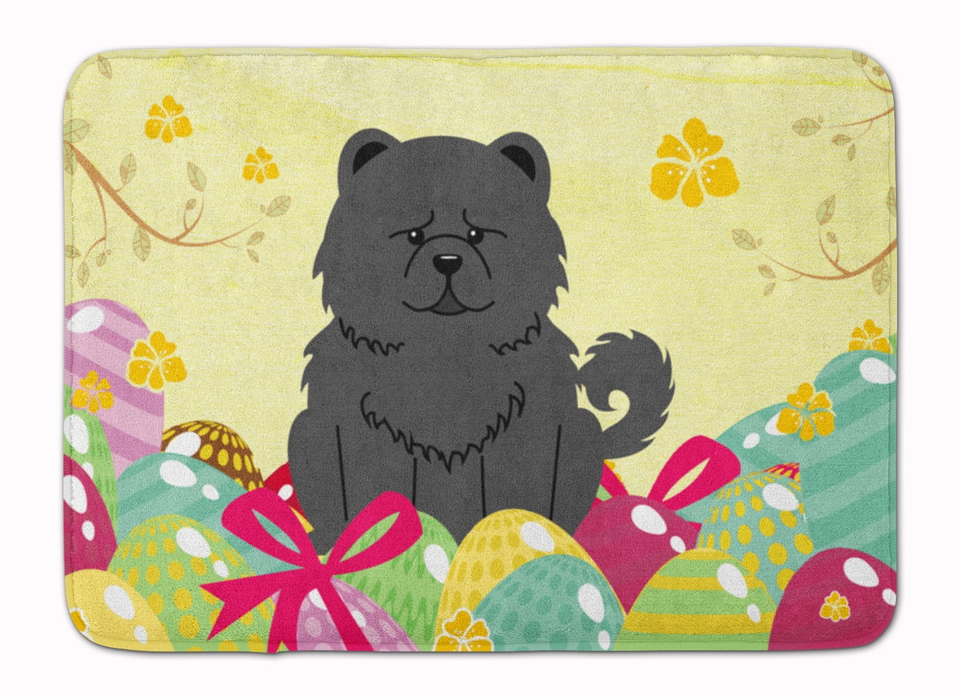 BB6143RUG Easter Eggs Chow Chow Black Machine Washable Memory Foam Mat