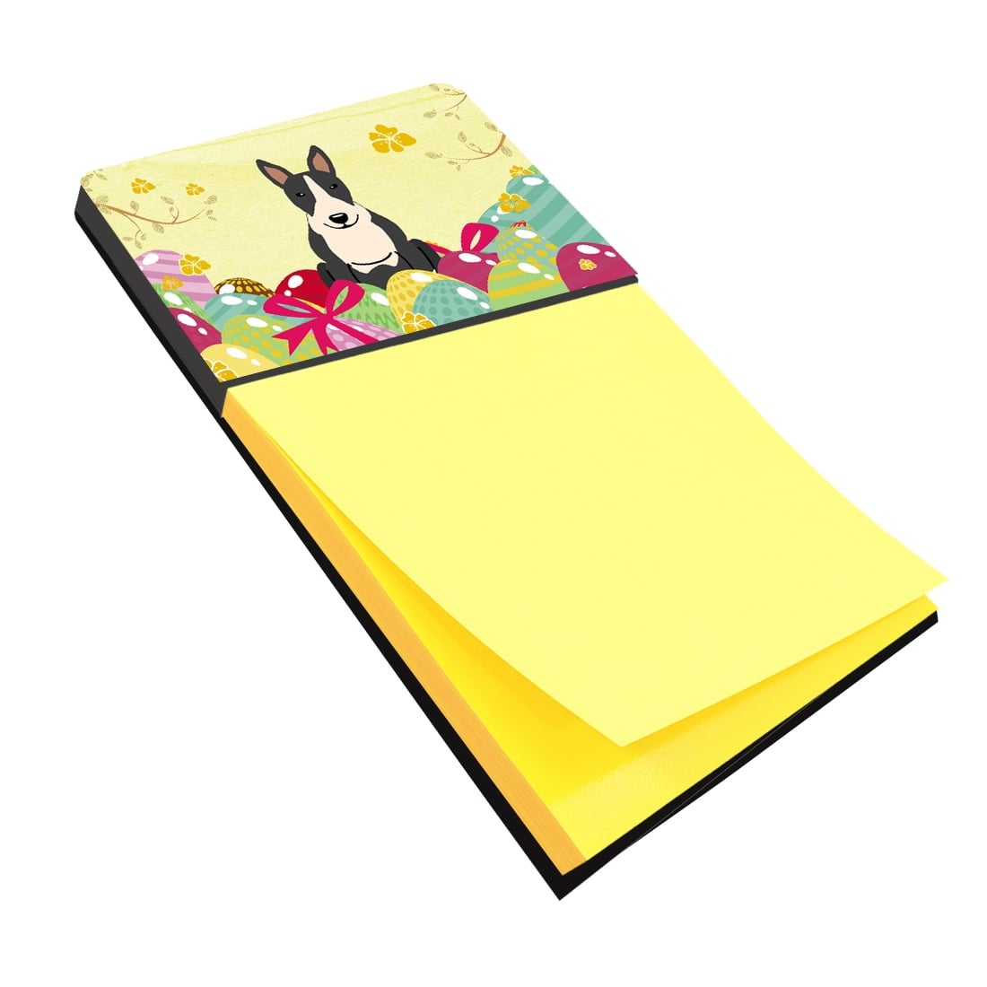 BB6133SN Easter Eggs Bull Terrier Black & White Sticky Note Holder