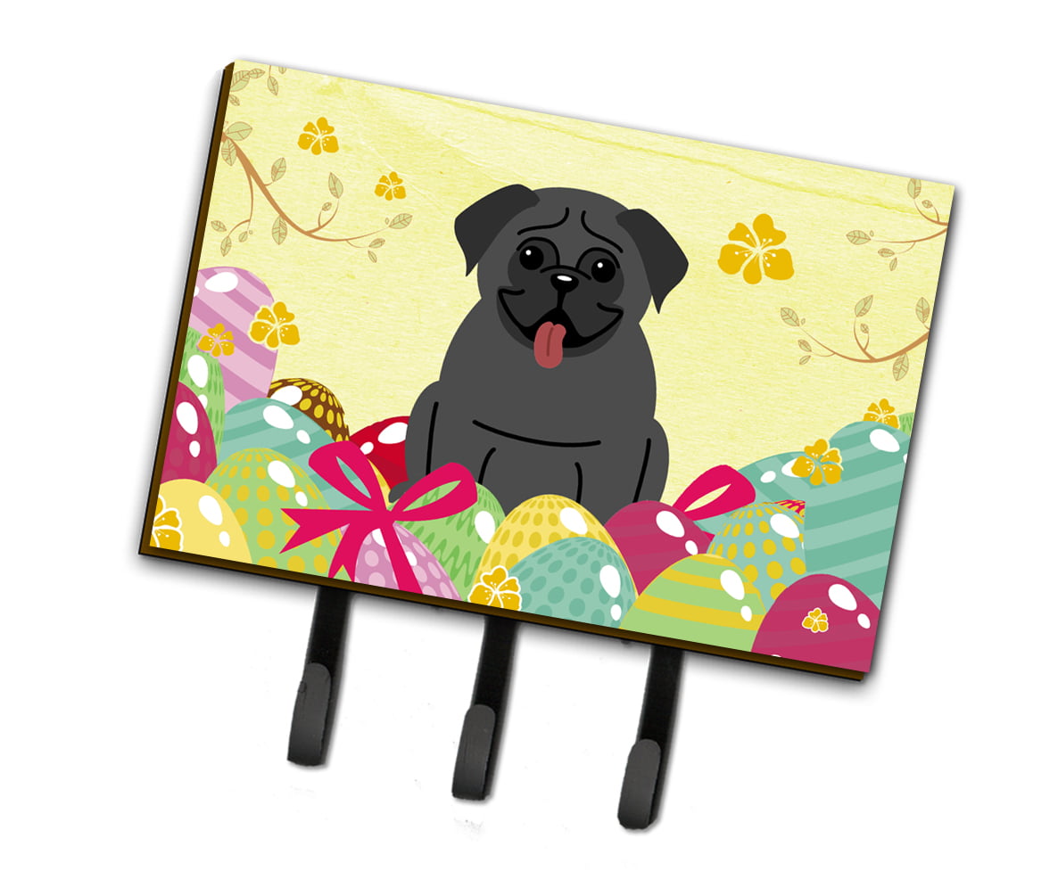BB6006TH68 Easter Eggs Pug Black Leash or Key Holder