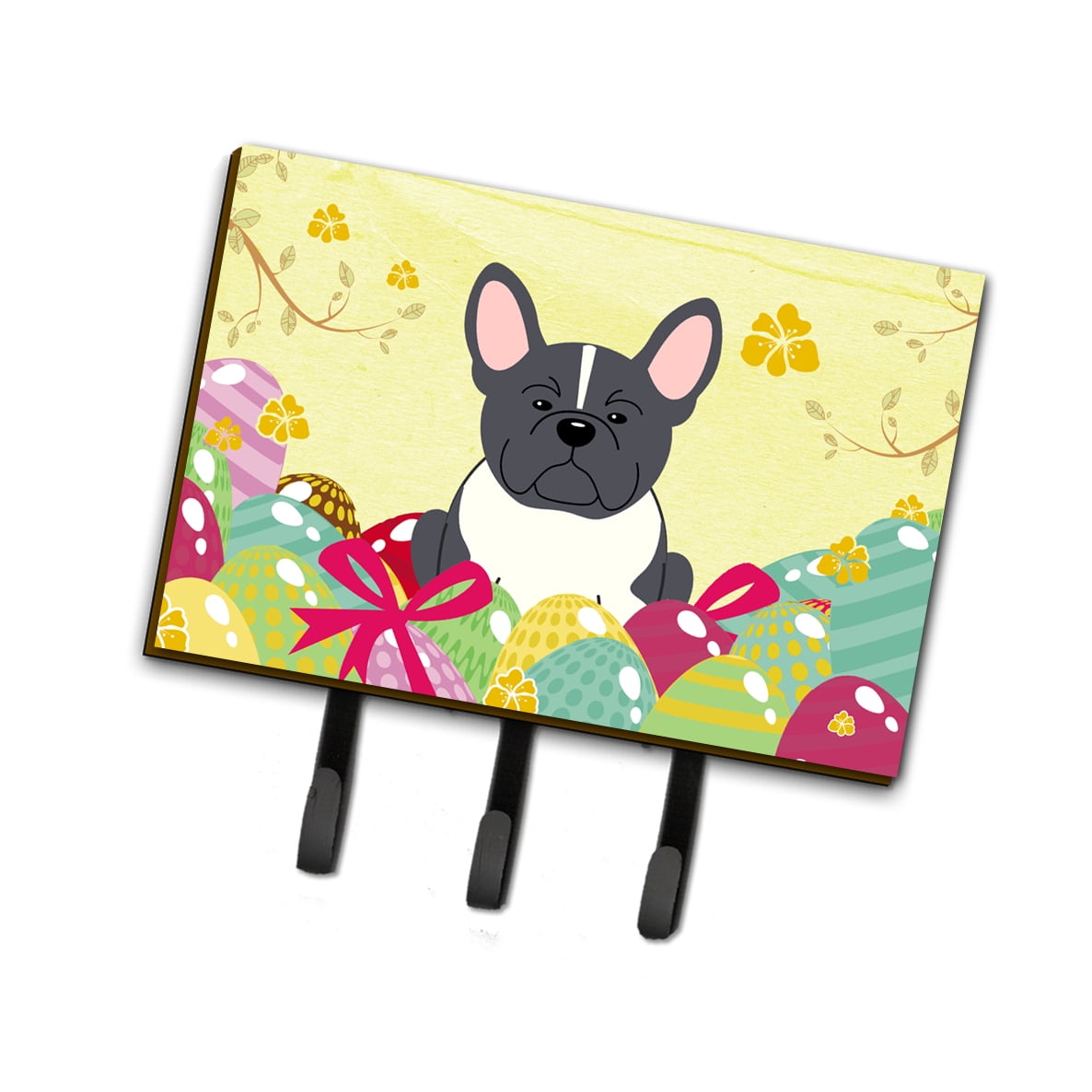 BB6012TH68 Easter Eggs French Bulldog Black & White Leash or Key Holder