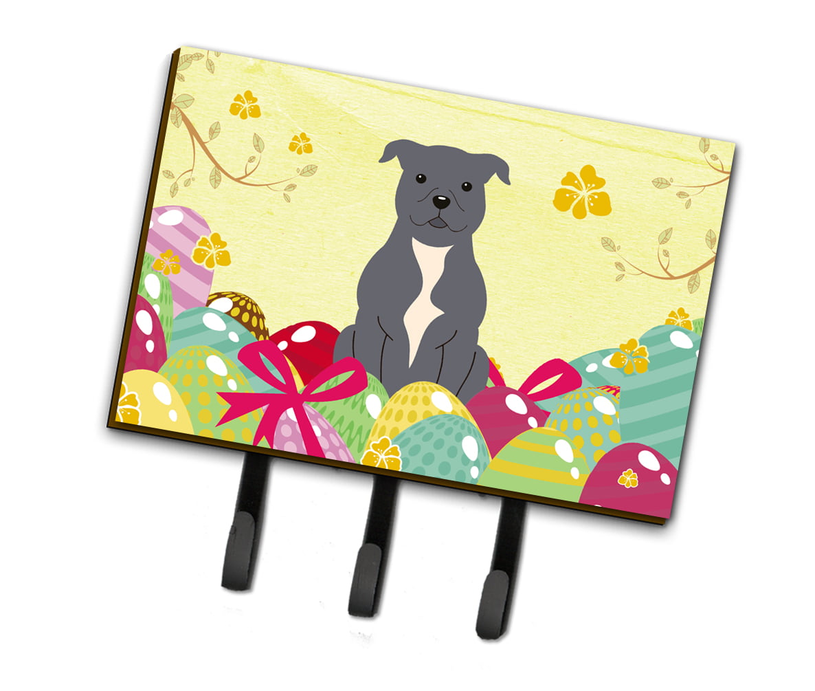 BB6046TH68 Easter Eggs Staffordshire Bull Terrier Blue Leash or Key Holder