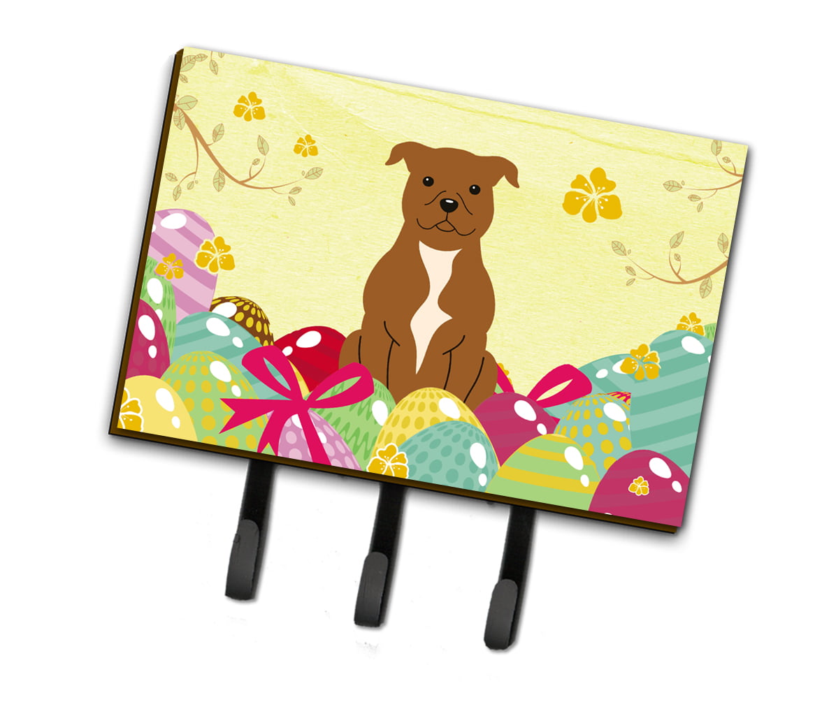 BB6047TH68 Easter Eggs Staffordshire Bull Terrier Brown Leash or Key Holder