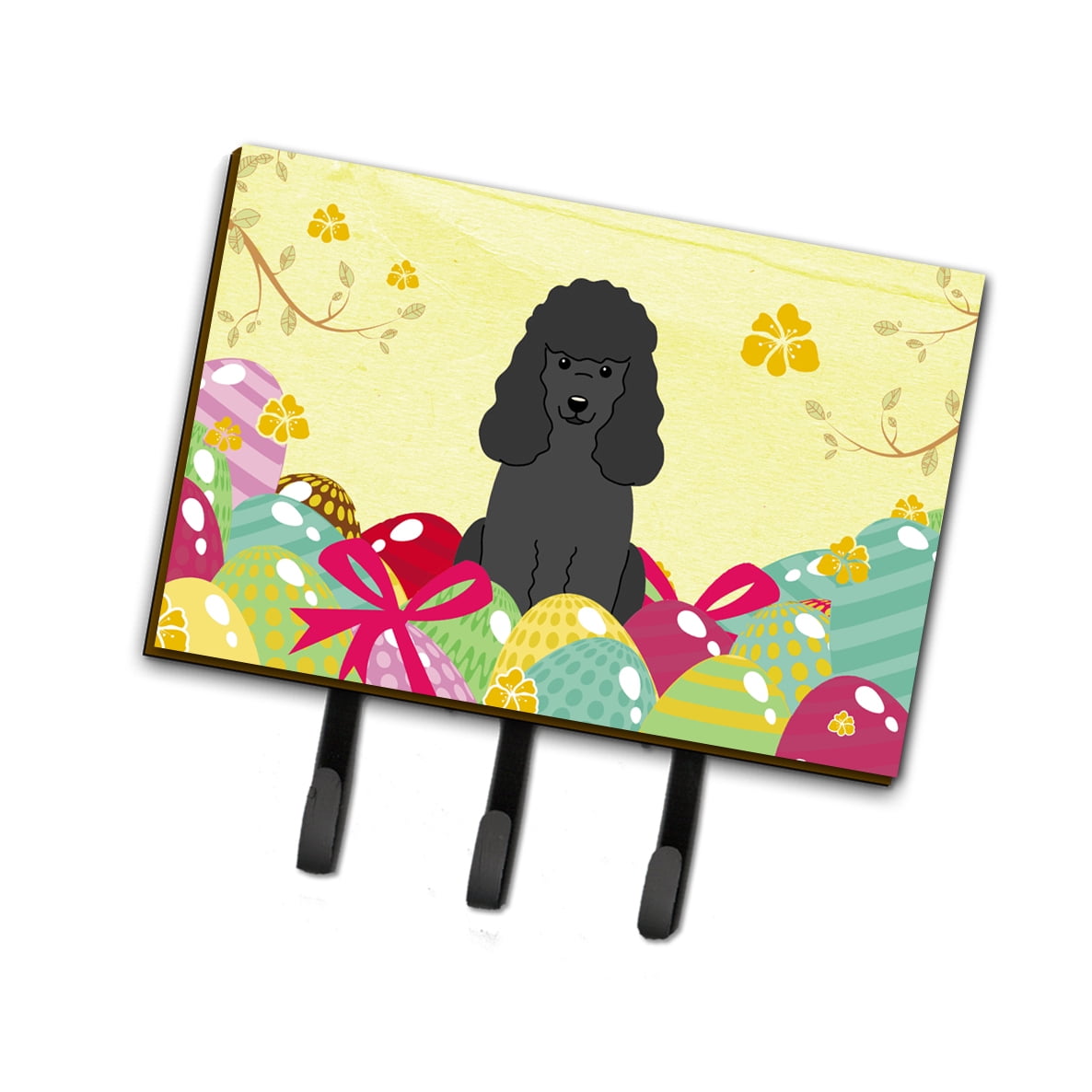 BB6071TH68 Easter Eggs Poodle Black Leash or Key Holder