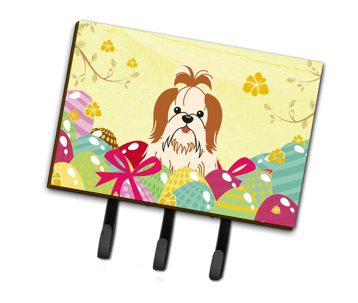 BB6087TH68 Easter Eggs Shih Tzu Red White Leash or Key Holder