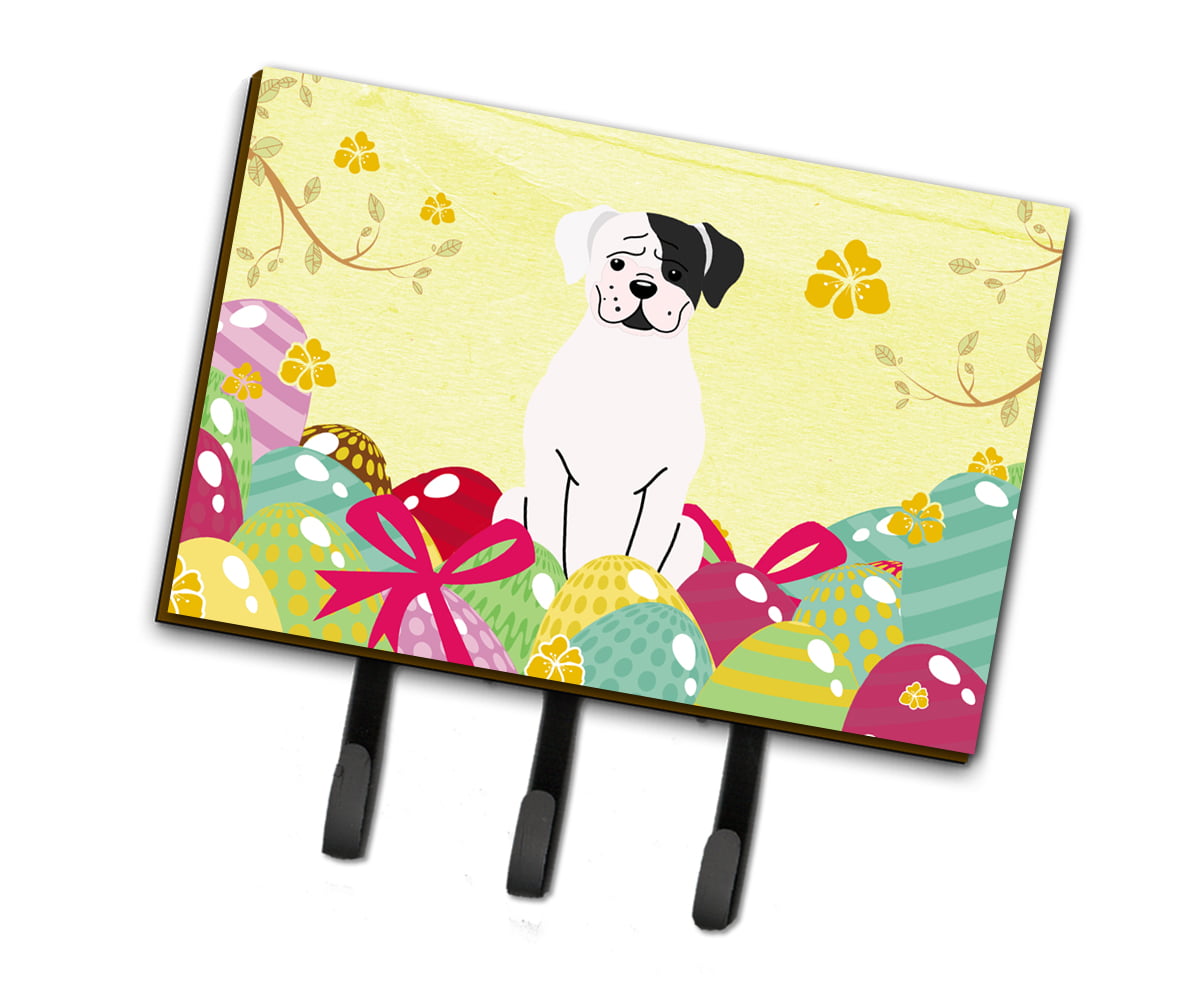 BB6114TH68 Easter Eggs White Boxer Cooper Leash or Key Holder
