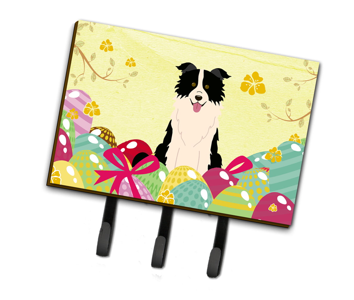 BB6118TH68 Easter Eggs Border Collie Black & White Leash or Key Holder