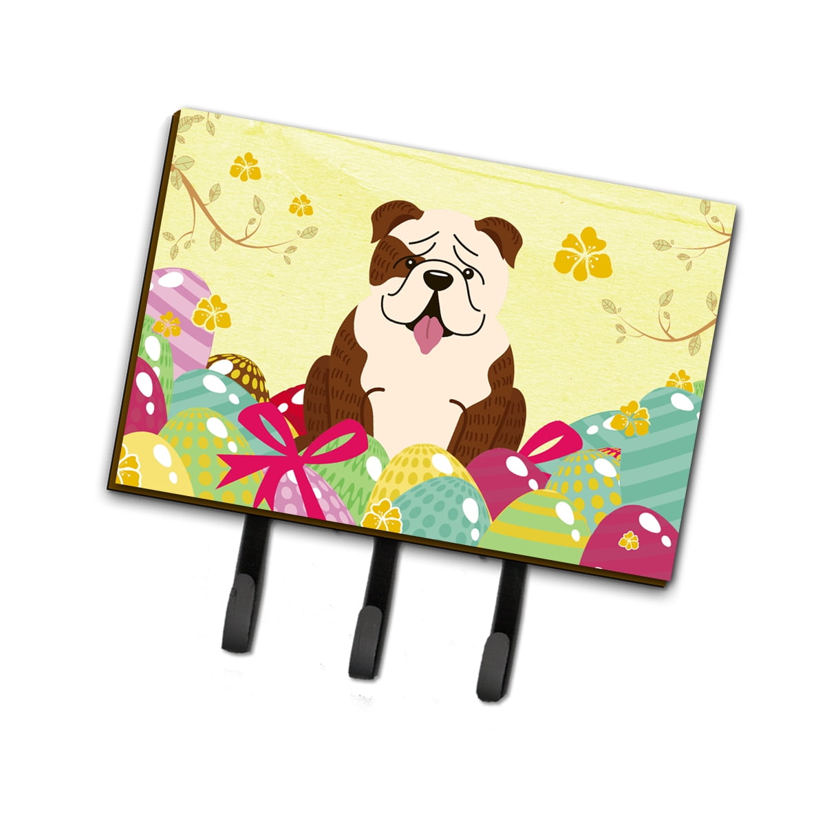 BB6121TH68 Easter Eggs English Bulldog Brindle White Leash or Key Holder