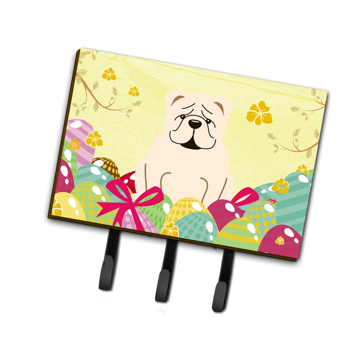 BB6123TH68 Easter Eggs English Bulldog White Leash or Key Holder