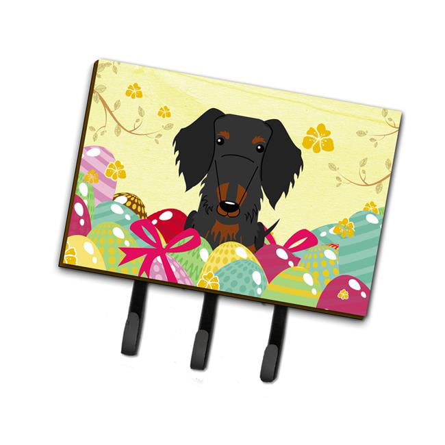 BB6127TH68 Easter Eggs Wire Haired Dachshund Black Tan Leash or Key Holder