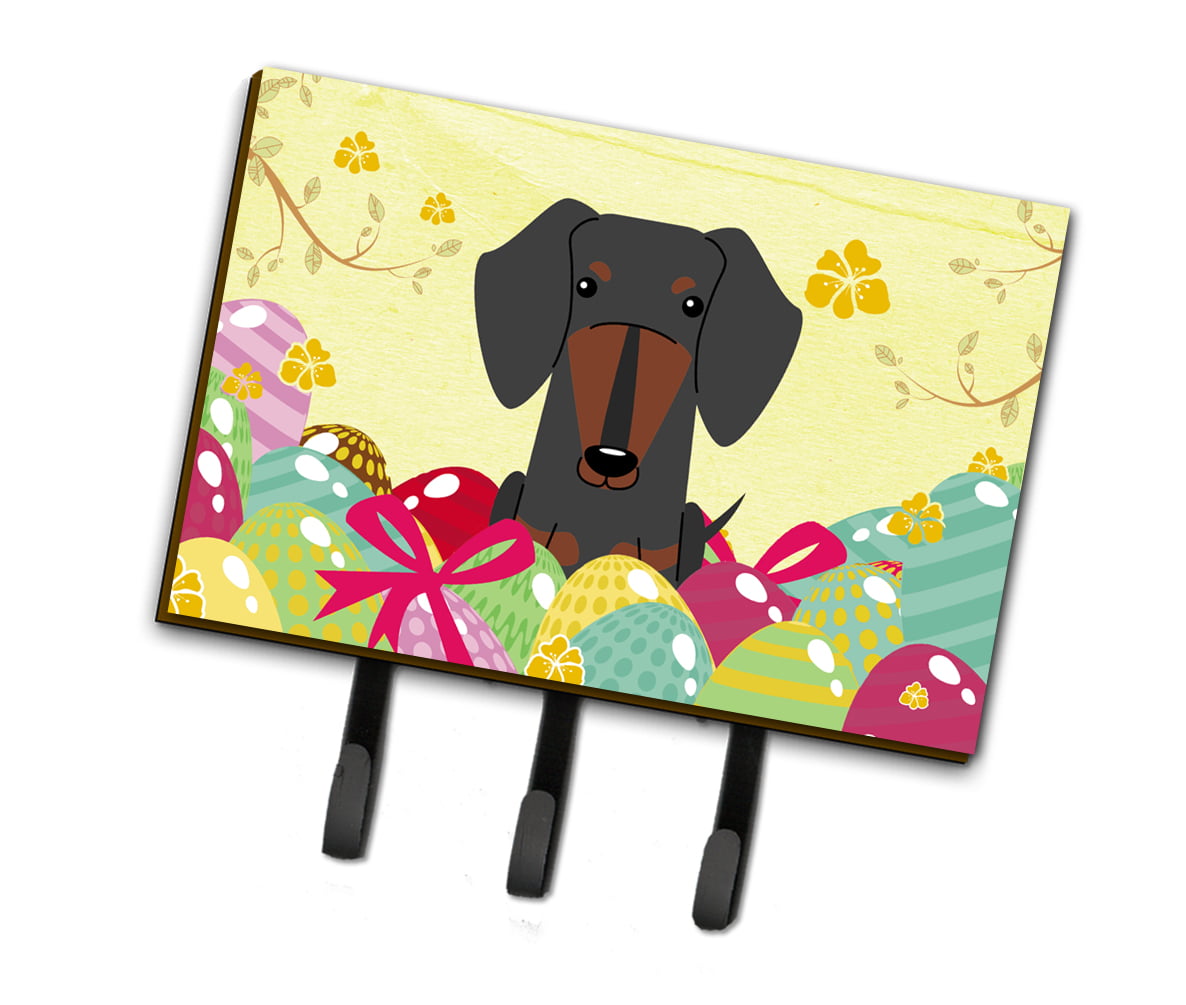 BB6132TH68 Easter Eggs Dachshund Black Tan Leash or Key Holder