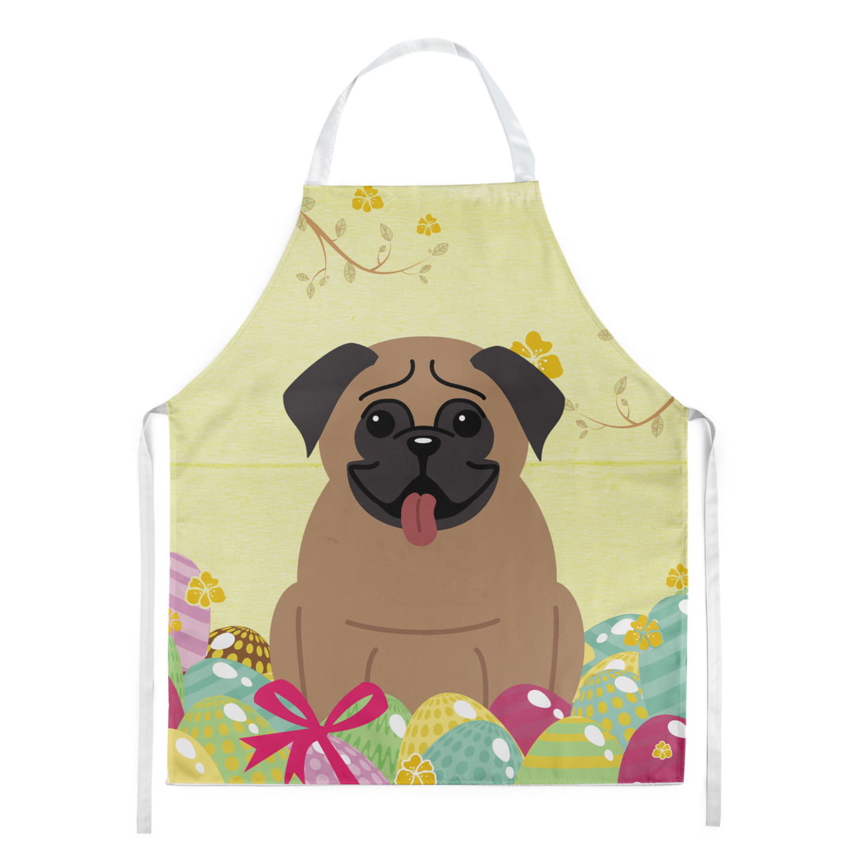 Picture of Carolines Treasures BB6005APRON Easter Eggs Pug Brown Apron