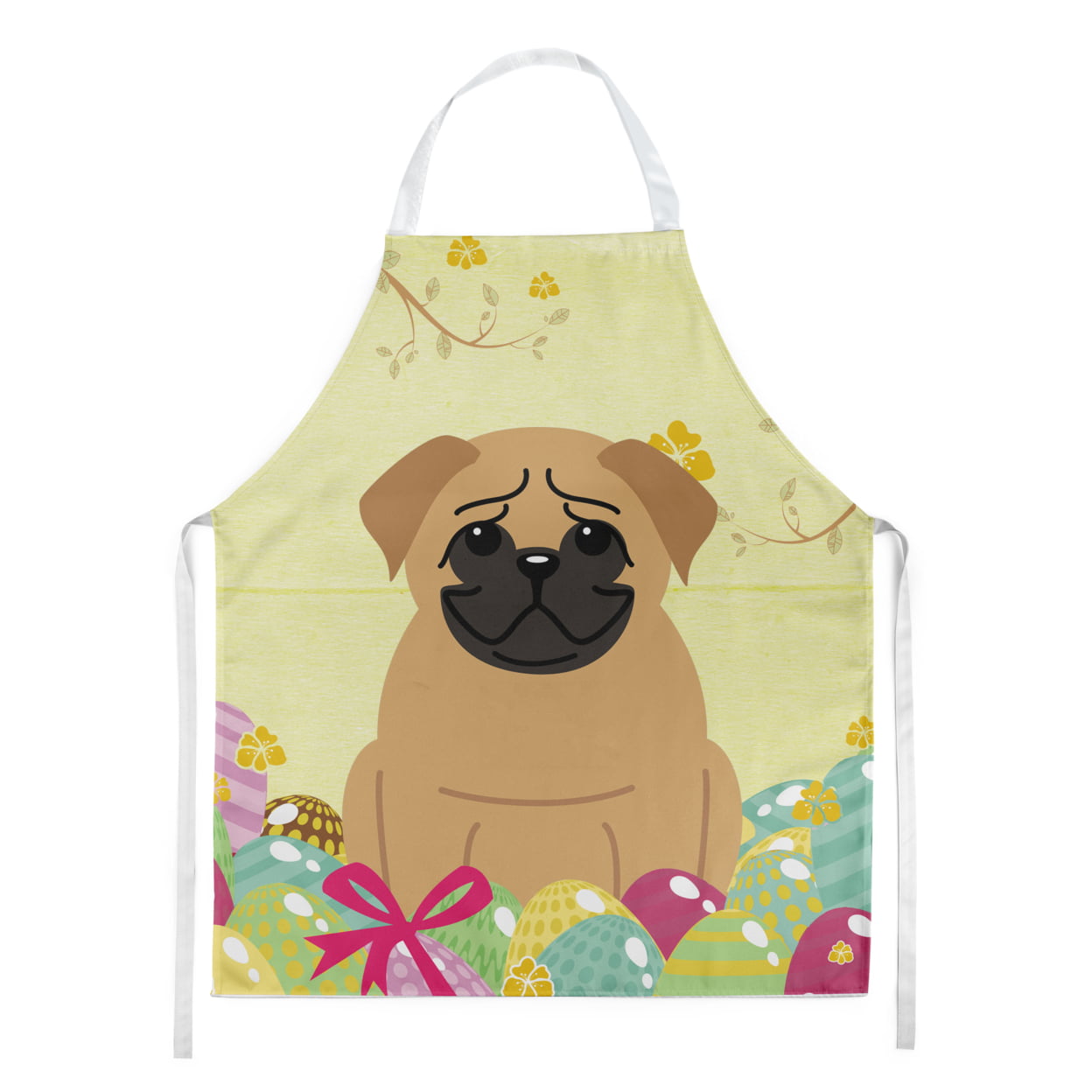 Picture of Carolines Treasures BB6007APRON Easter Eggs Pug Brown Apron