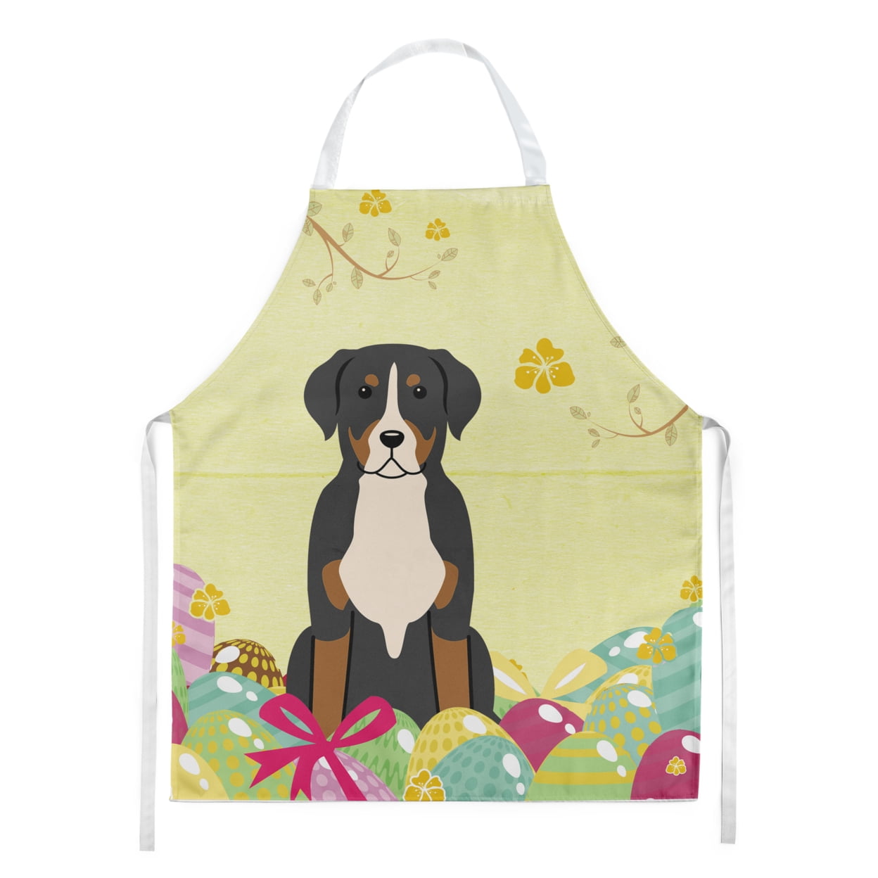 Picture of Carolines Treasures BB6037APRON Easter Eggs Greater Swiss Mountain Dog Apron