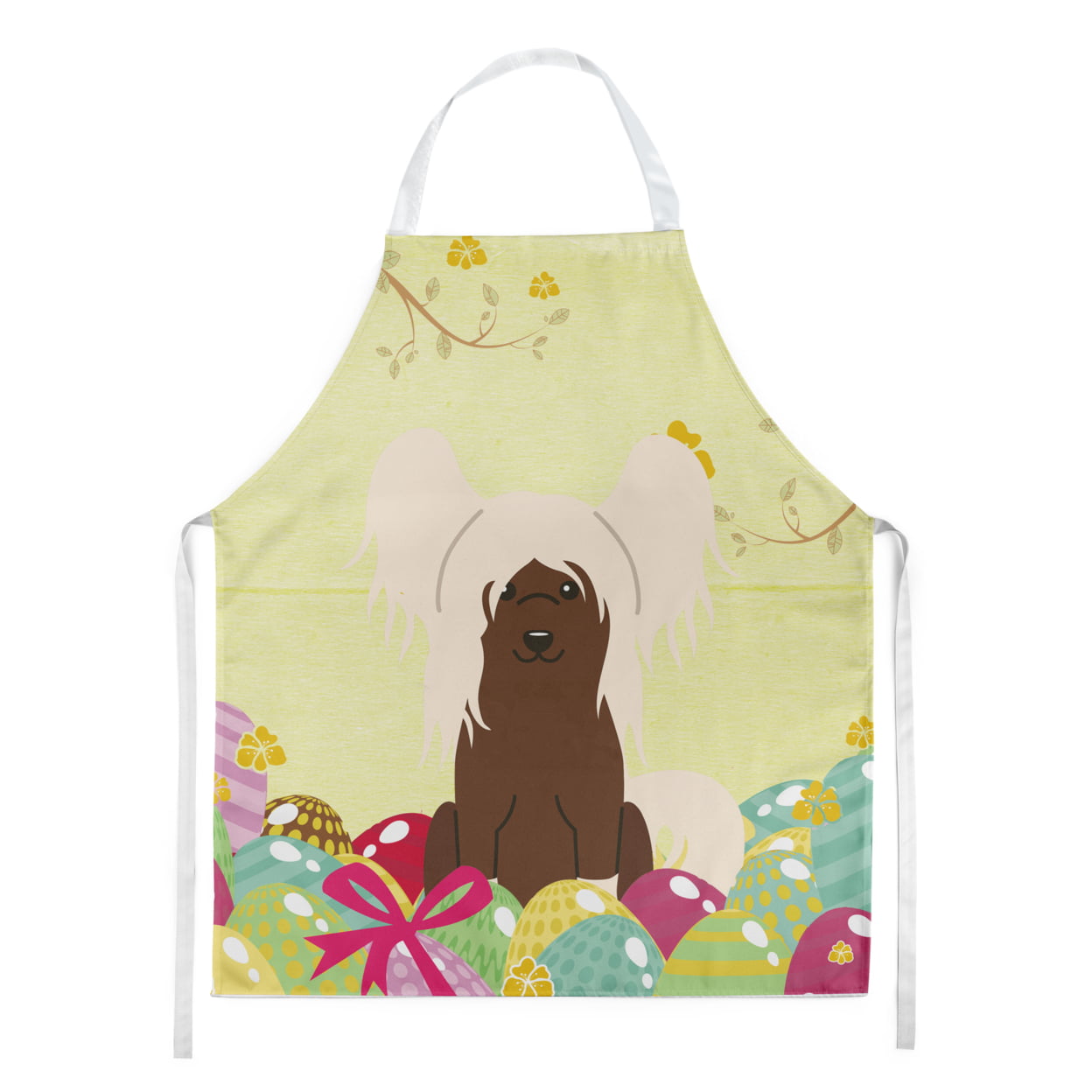 Picture of Carolines Treasures BB6113APRON Easter Eggs Chinese Crested Cream Apron