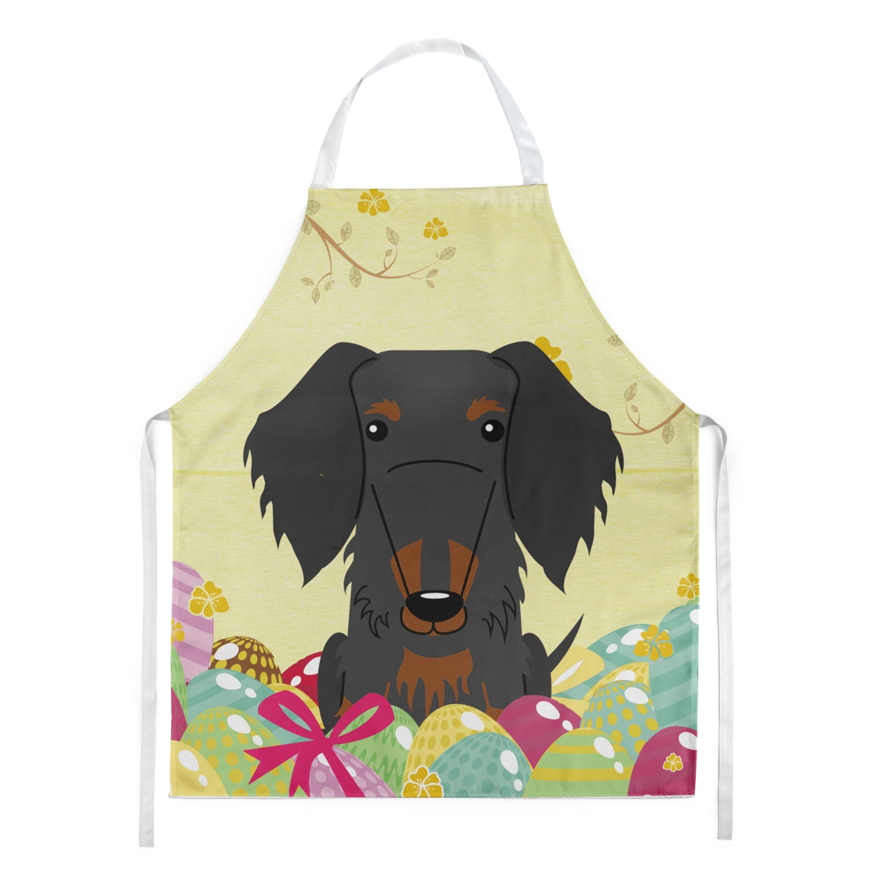 Picture of Carolines Treasures BB6127APRON Easter Eggs Wire Haired Dachshund Black Tan Apron