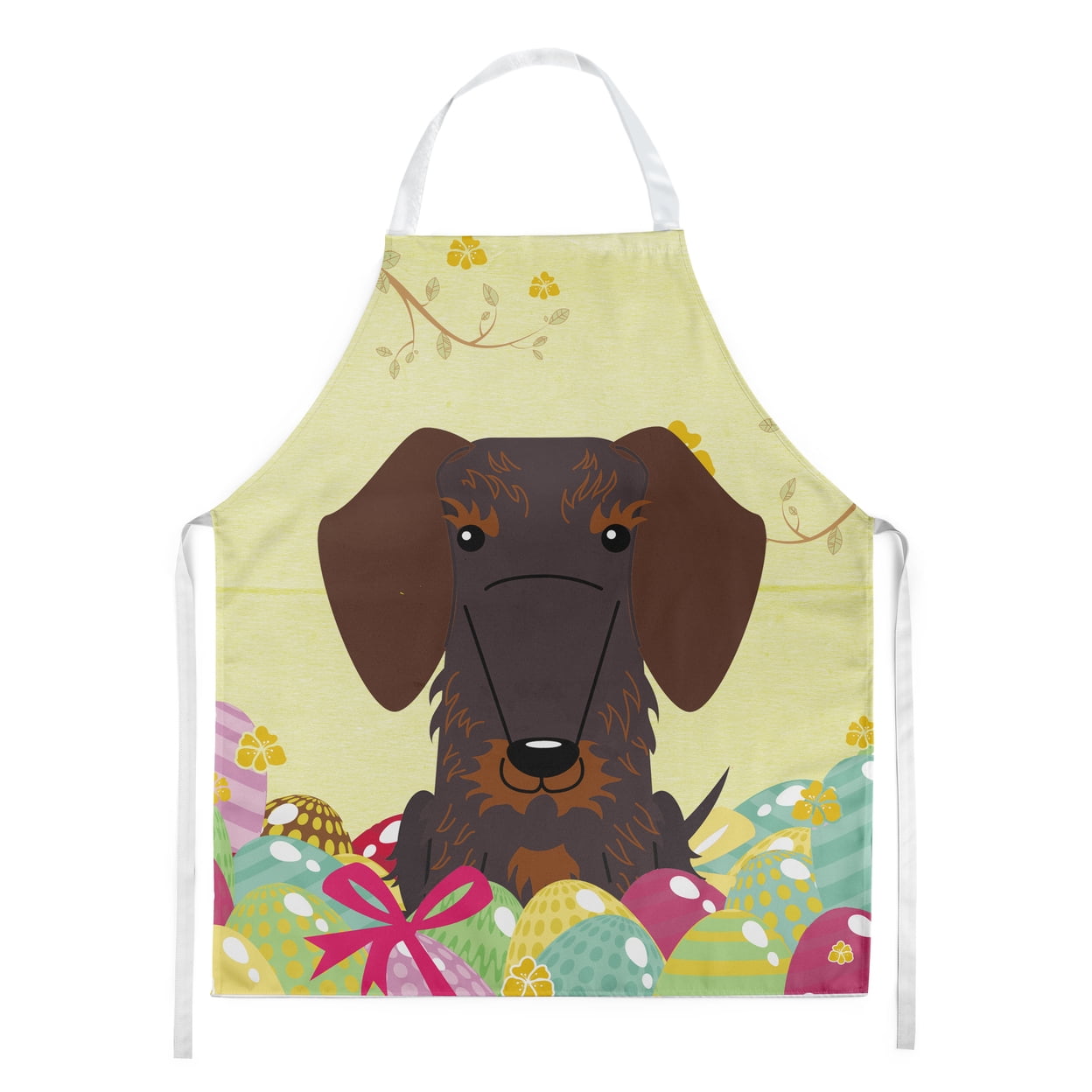 Picture of Carolines Treasures BB6129APRON Easter Eggs Wire Haired Dachshund Chocolate Apron