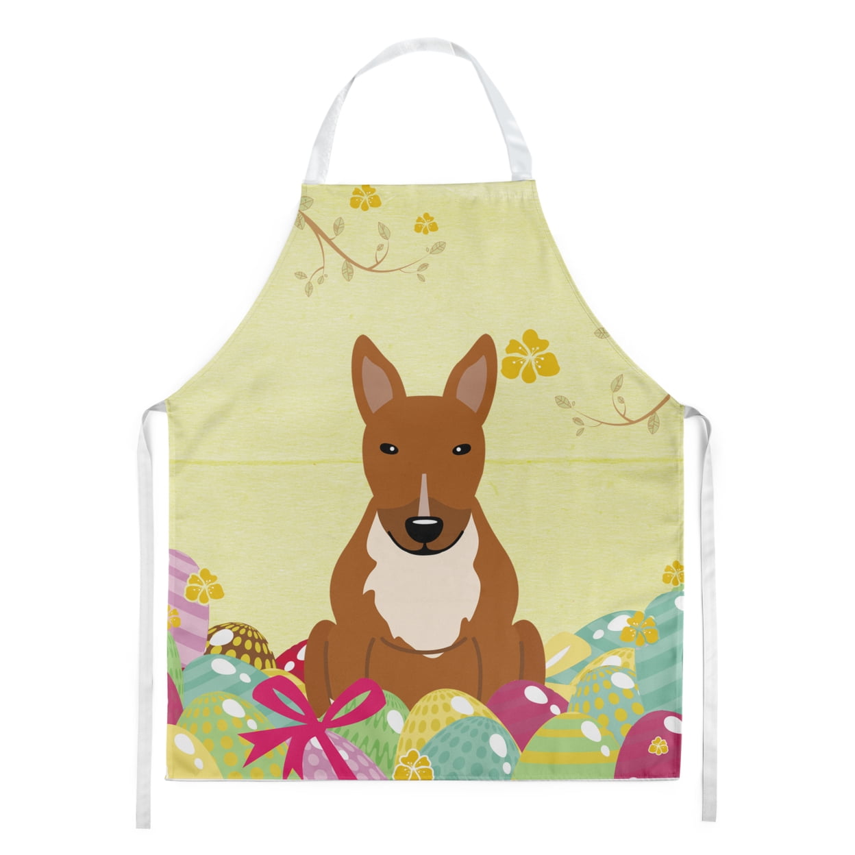 Picture of Carolines Treasures BB6134APRON Easter Eggs Bull Terrier Red Apron