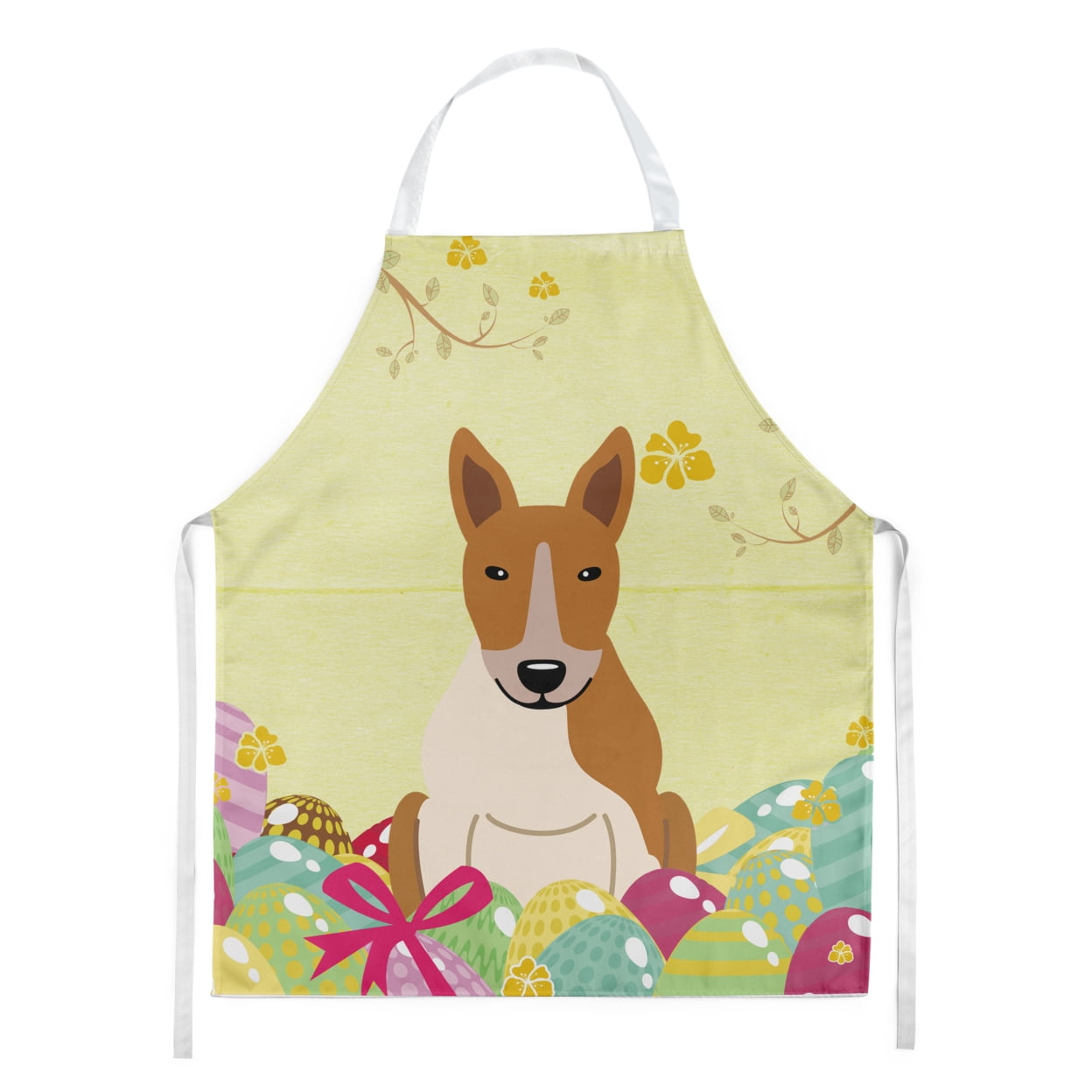 Picture of Carolines Treasures BB6135APRON Easter Eggs Bull Terrier Red & White Apron