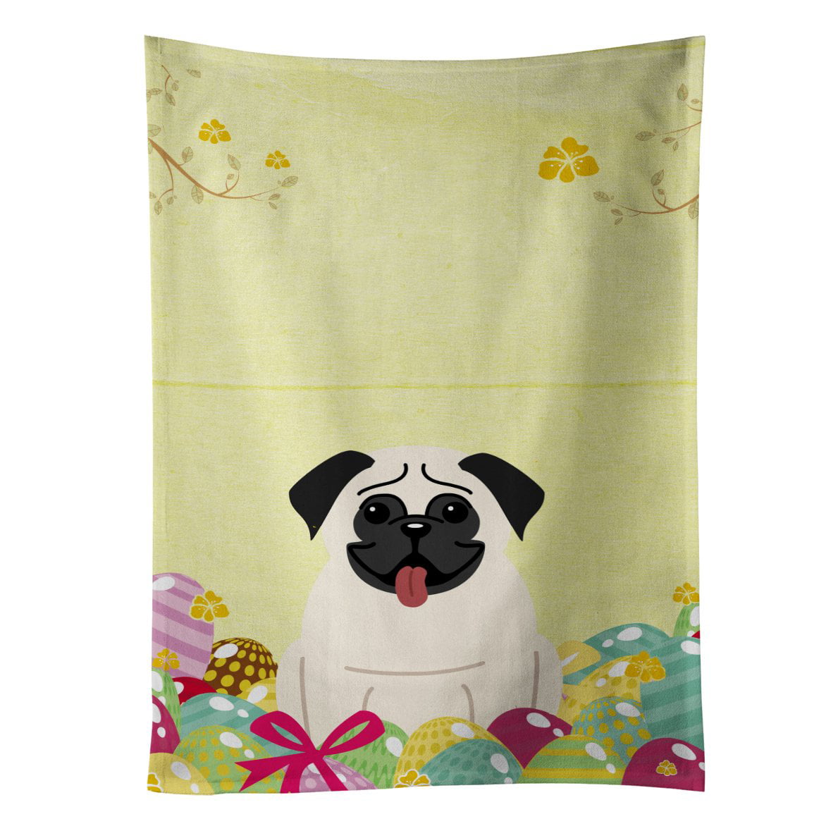 Picture of Carolines Treasures BB6004KTWL Easter Eggs Pug Cream Kitchen Towel