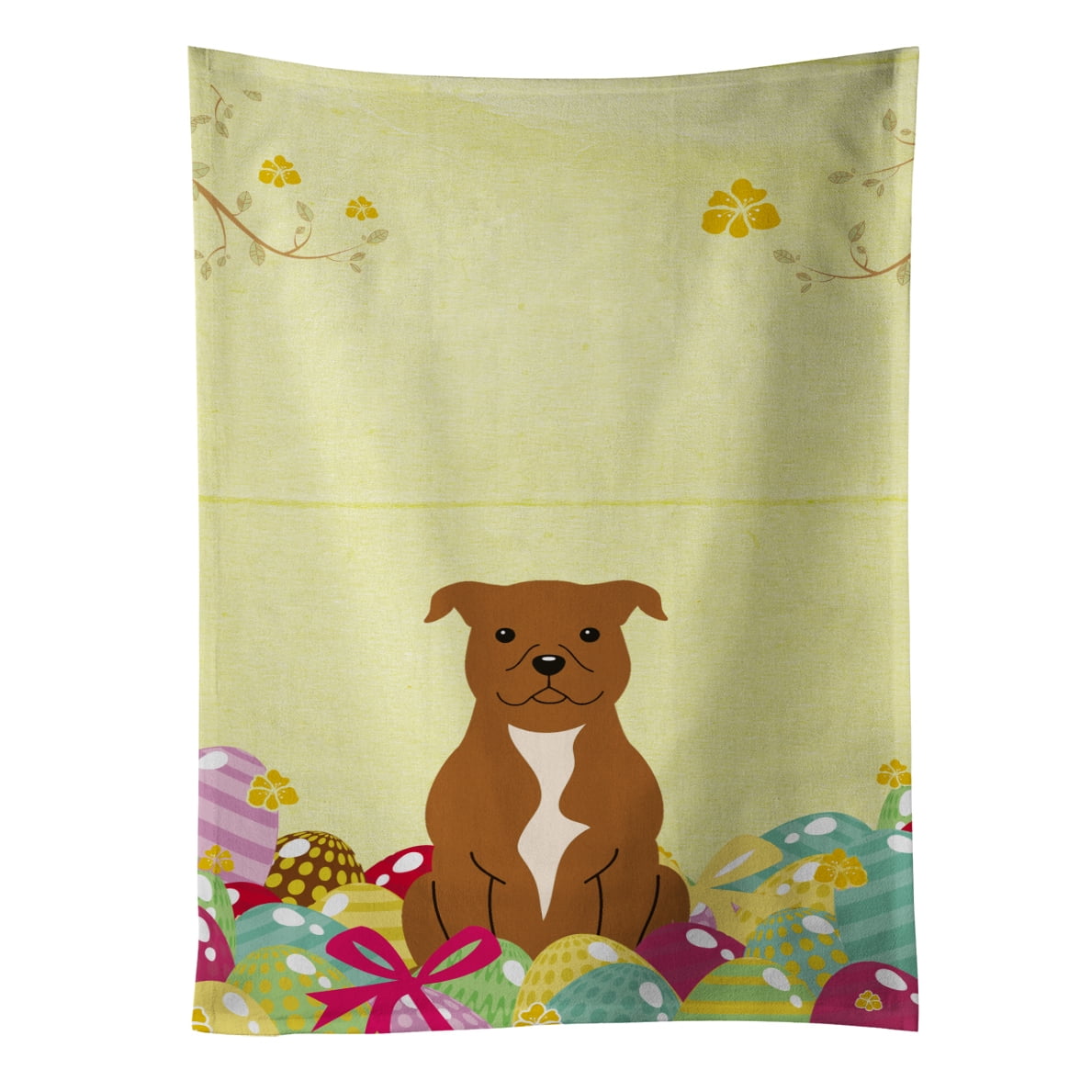 Picture of Carolines Treasures BB6047KTWL Easter Eggs Staffordshire Bull Terrier Brown Kitchen Towel