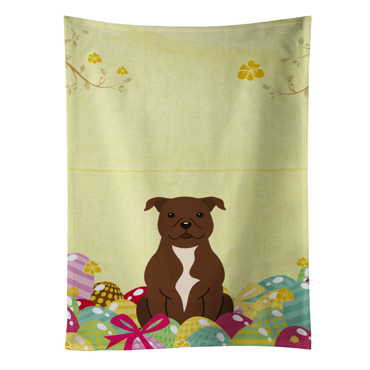 Picture of Carolines Treasures BB6048KTWL Easter Eggs Staffordshire Bull Terrier Chocolate Kitchen Towel