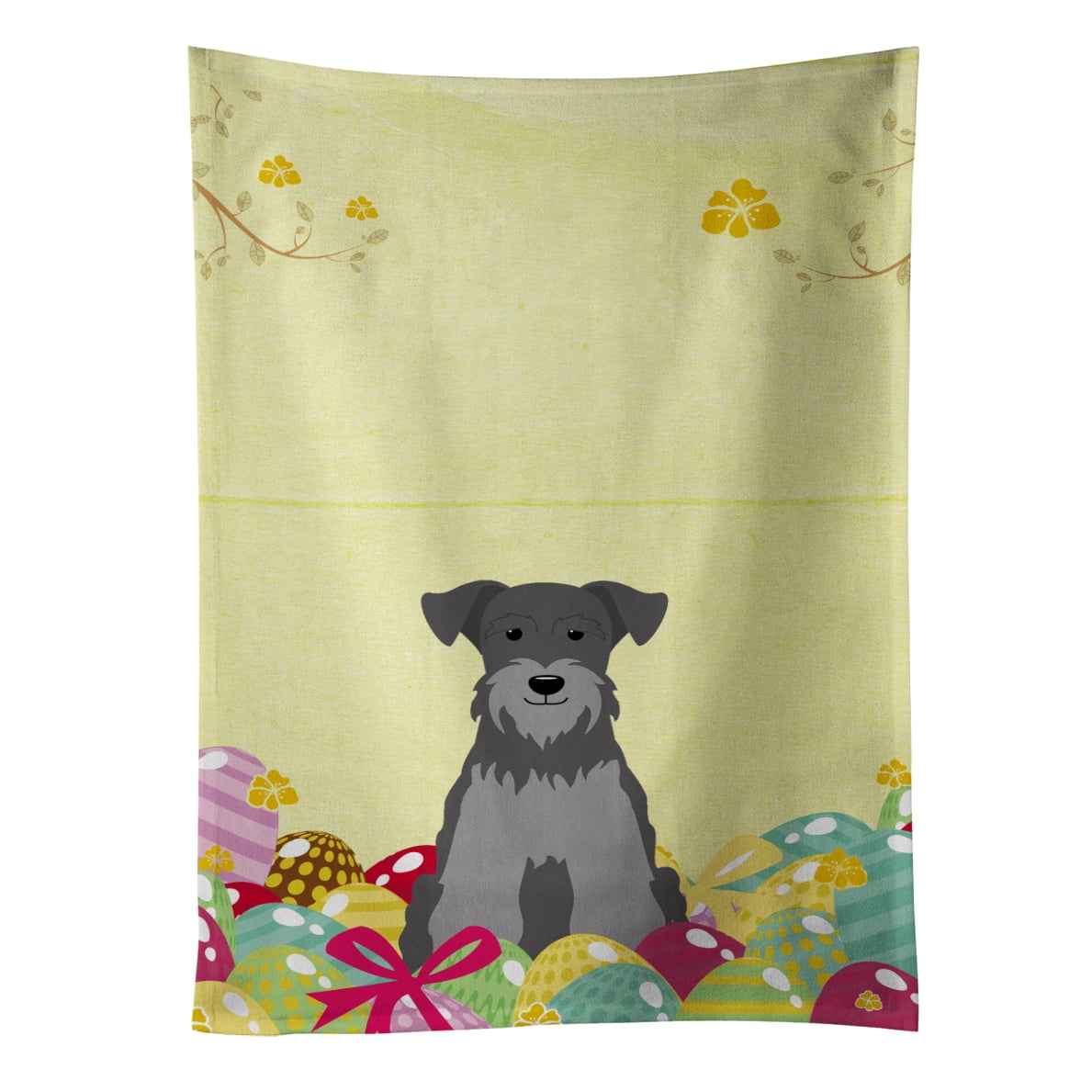 Picture of Carolines Treasures BB6052KTWL Easter Eggs Miniature Schanuzer Black Silver Kitchen Towel