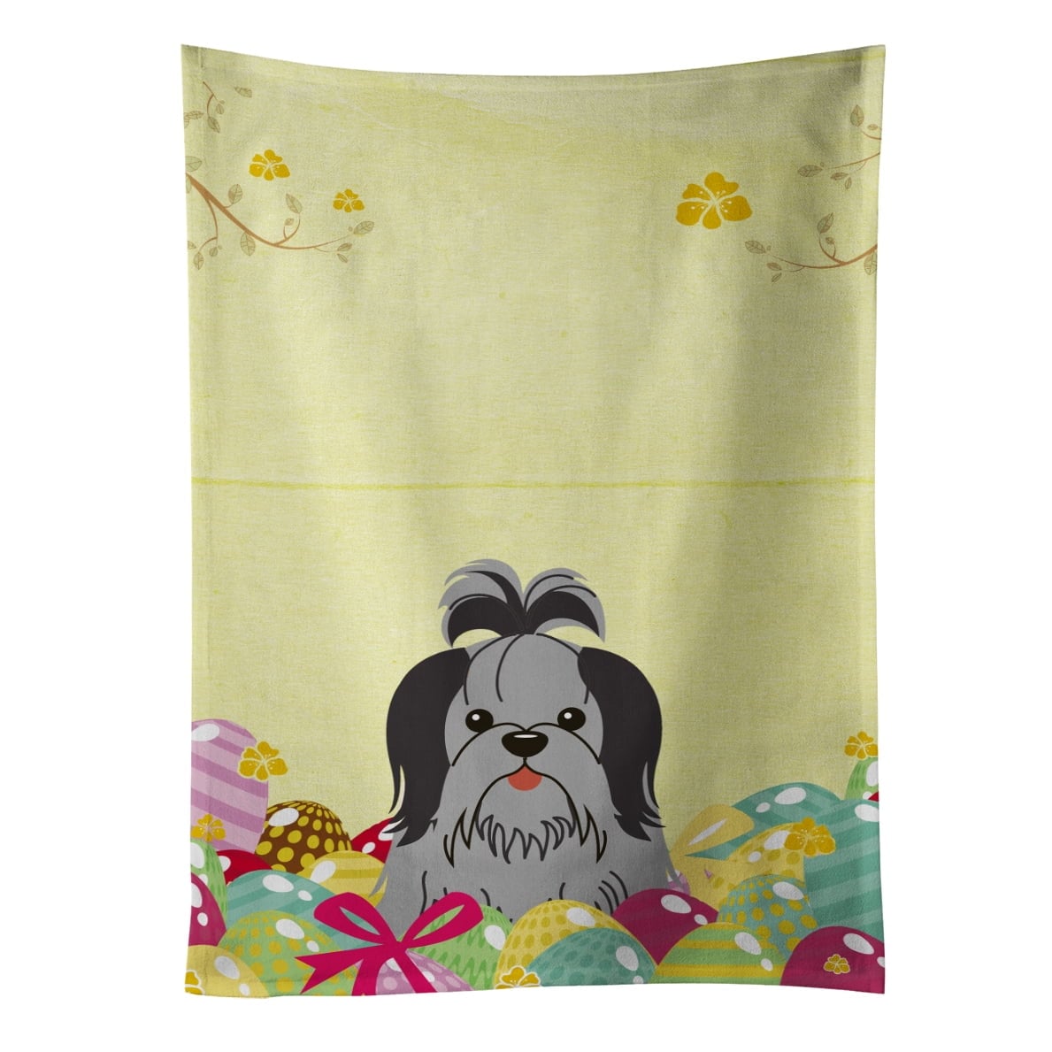 Picture of Carolines Treasures BB6089KTWL Easter Eggs Shih Tzu Black Silver Kitchen Towel