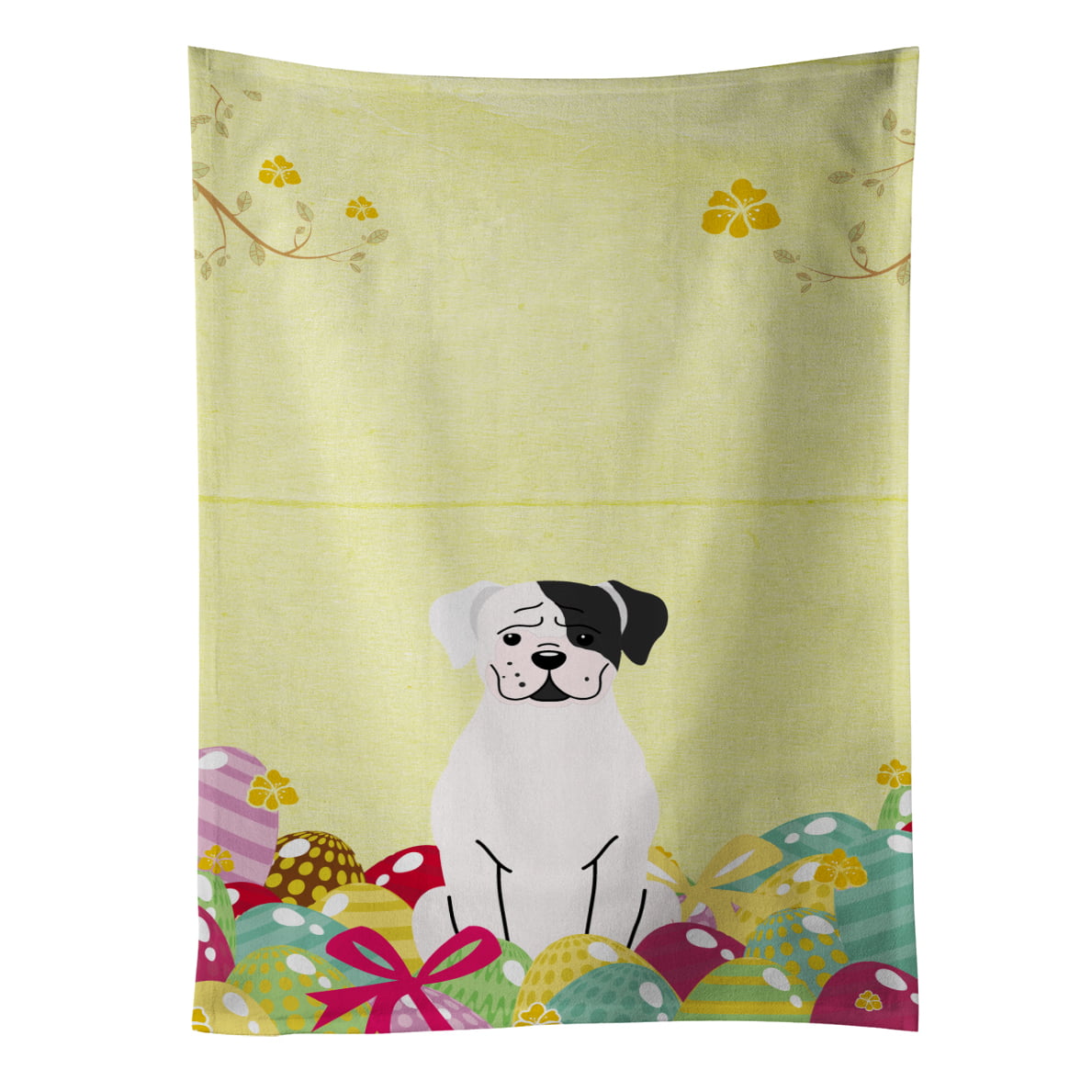 Picture of Carolines Treasures BB6114KTWL Easter Eggs White Boxer Cooper Kitchen Towel