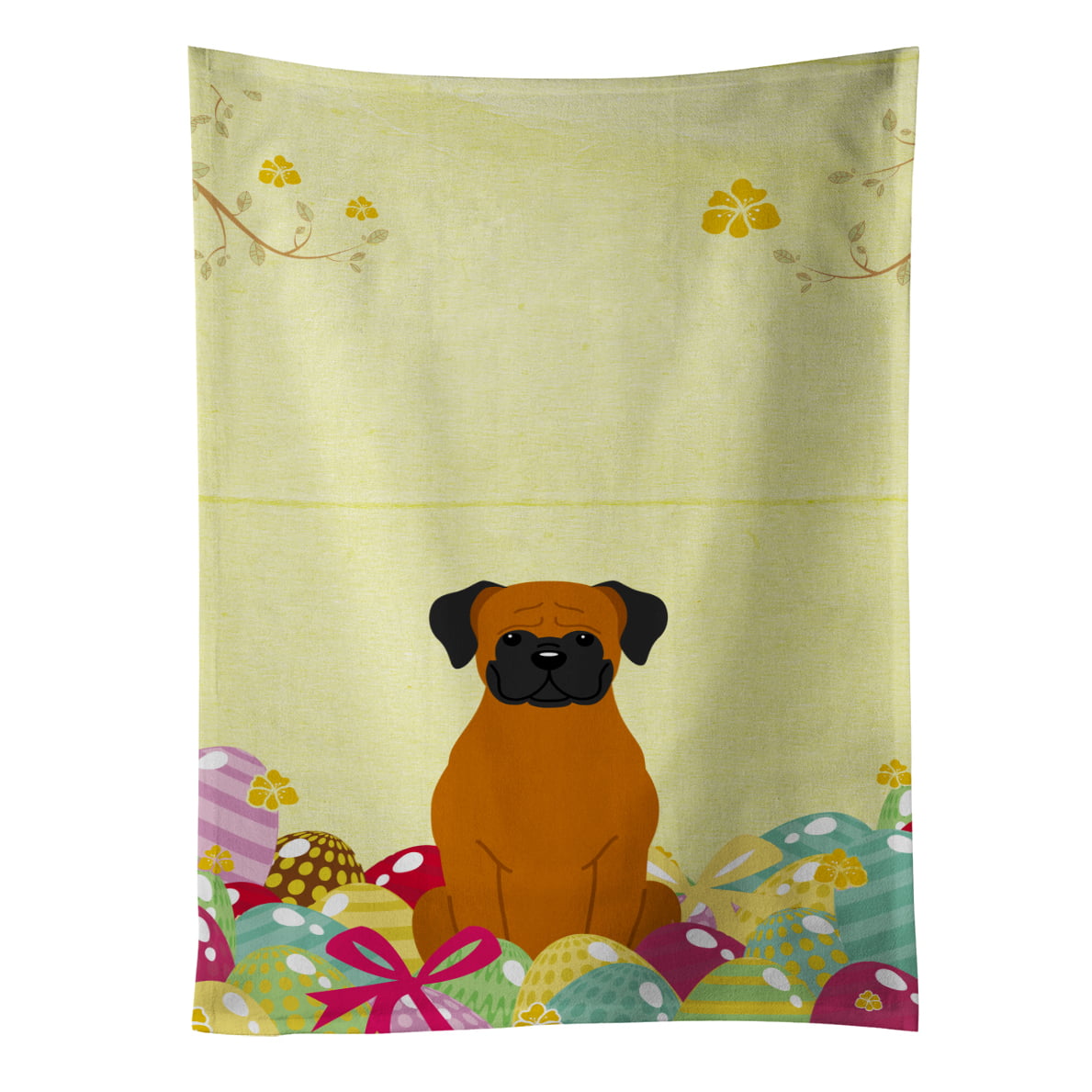 Picture of Carolines Treasures BB6115KTWL Easter Eggs Fawn Boxer Kitchen Towel