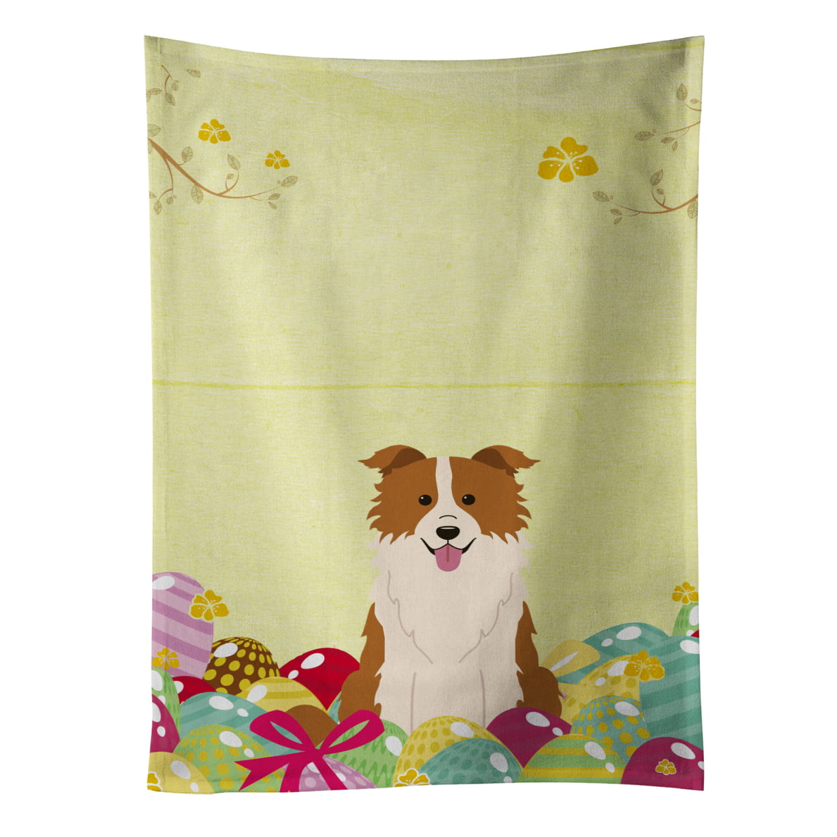 Picture of Carolines Treasures BB6119KTWL Easter Eggs Border Collie Red White Kitchen Towel