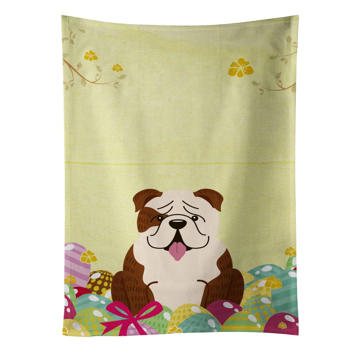 Picture of Carolines Treasures BB6121KTWL Easter Eggs English Bulldog Brindle White Kitchen Towel