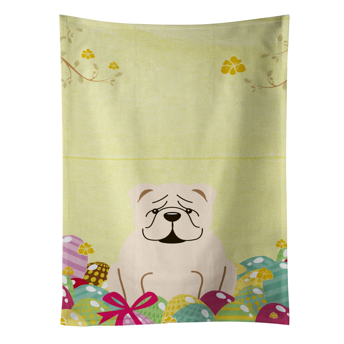 Picture of Carolines Treasures BB6123KTWL Easter Eggs English Bulldog White Kitchen Towel