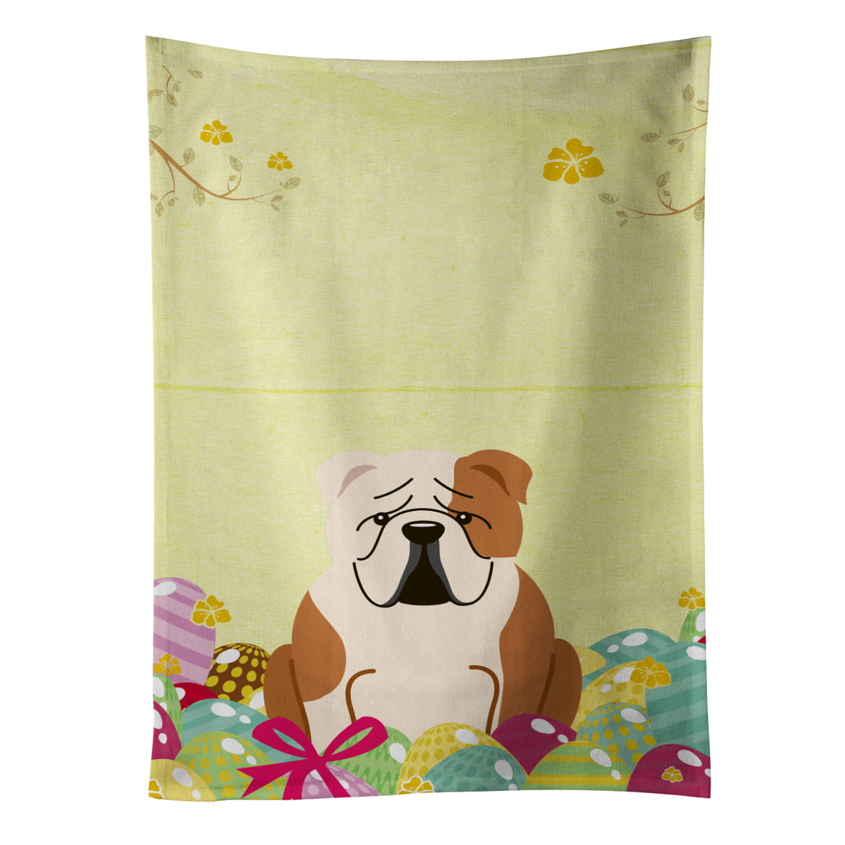 Picture of Carolines Treasures BB6125KTWL Easter Eggs English Bulldog Fawn White Kitchen Towel