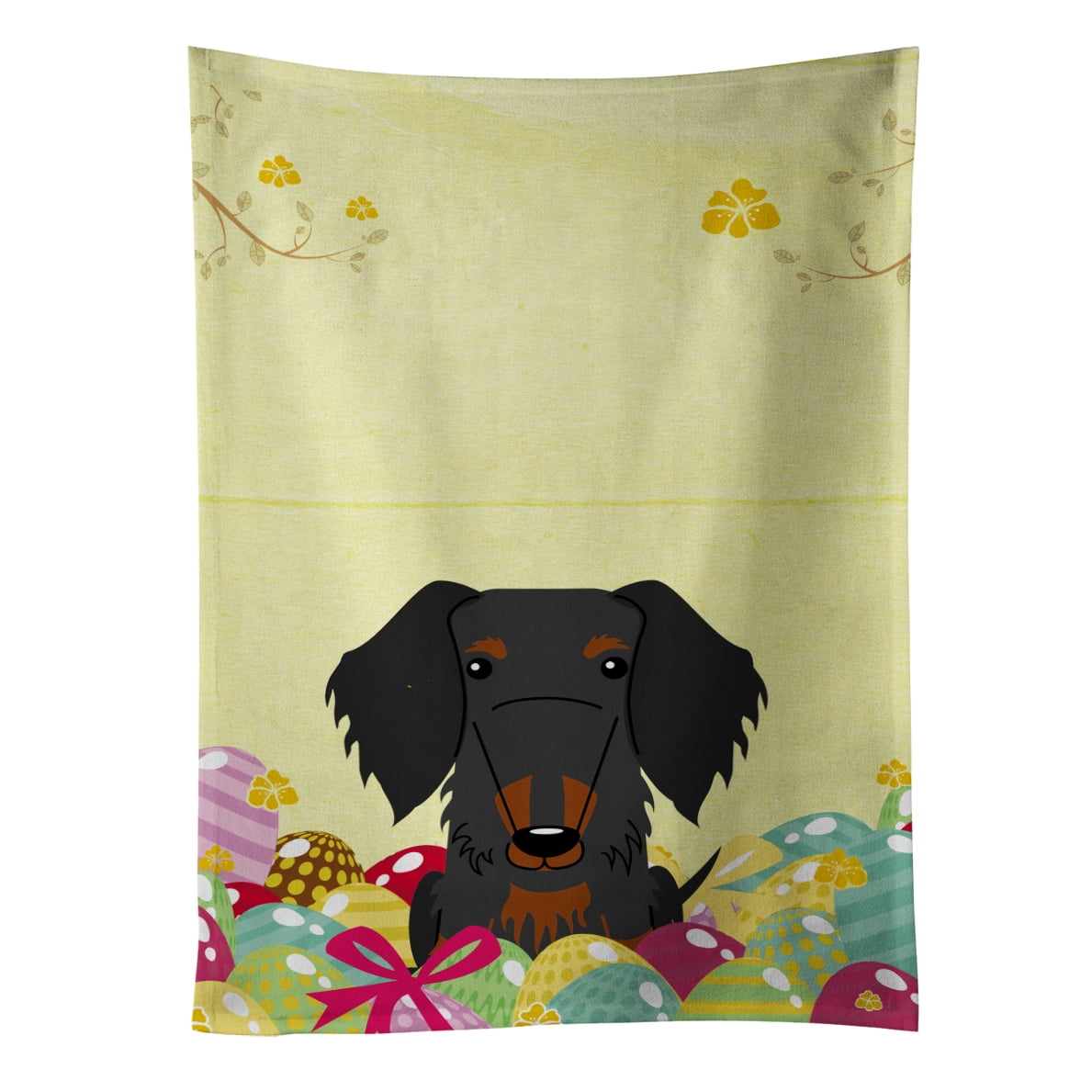 Picture of Carolines Treasures BB6127KTWL Easter Eggs Wire Haired Dachshund Black Tan Kitchen Towel