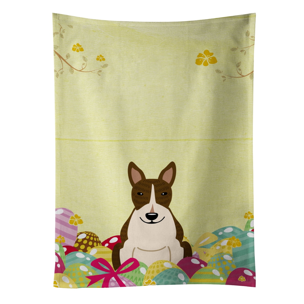 Picture of Carolines Treasures BB6136KTWL Easter Eggs Bull Terrier Dark Brindle Kitchen Towel