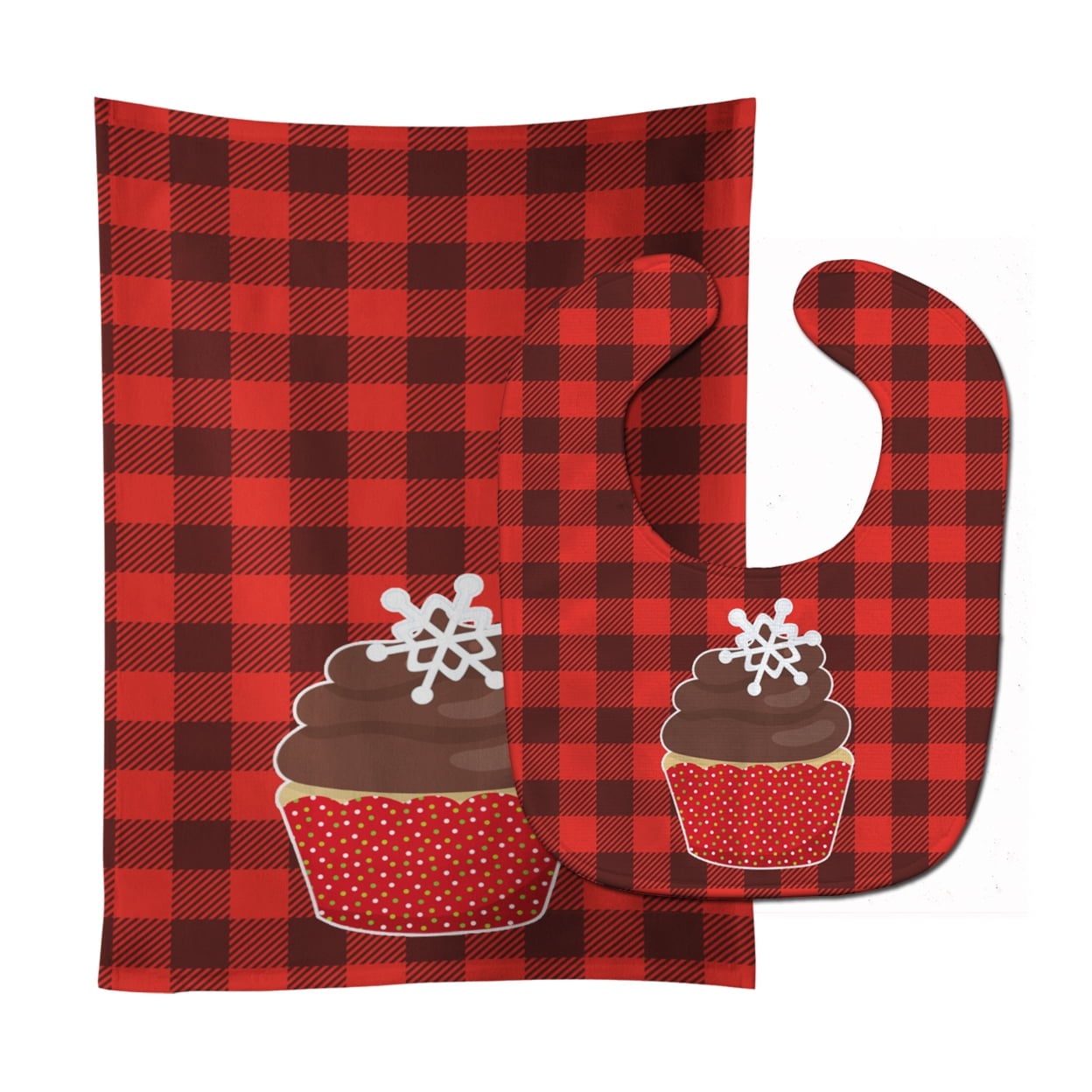 Christmas Cupcake Baby Bib & Burp Cloth