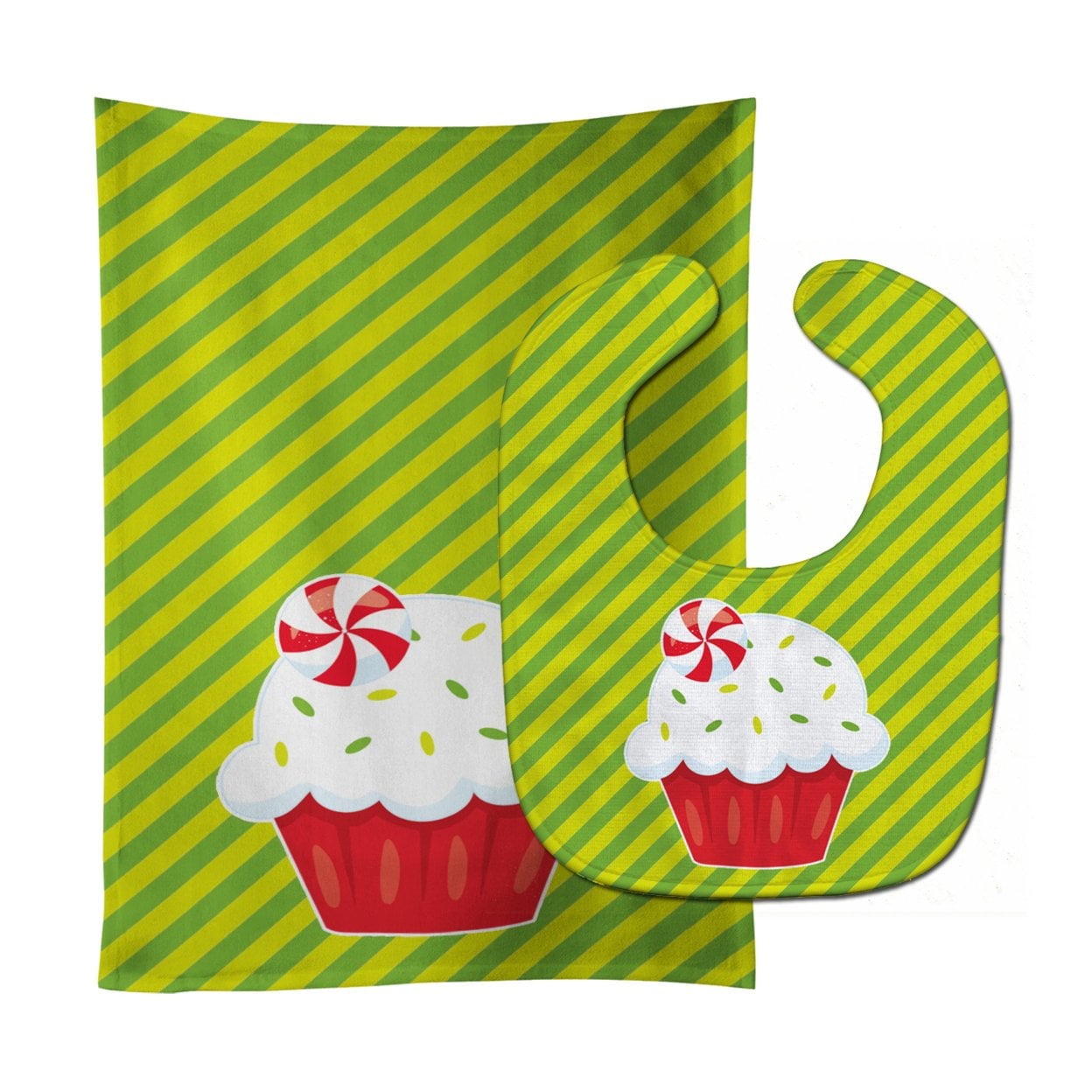 Christmas Pepermint Cupcake Baby Bib & Burp Cloth