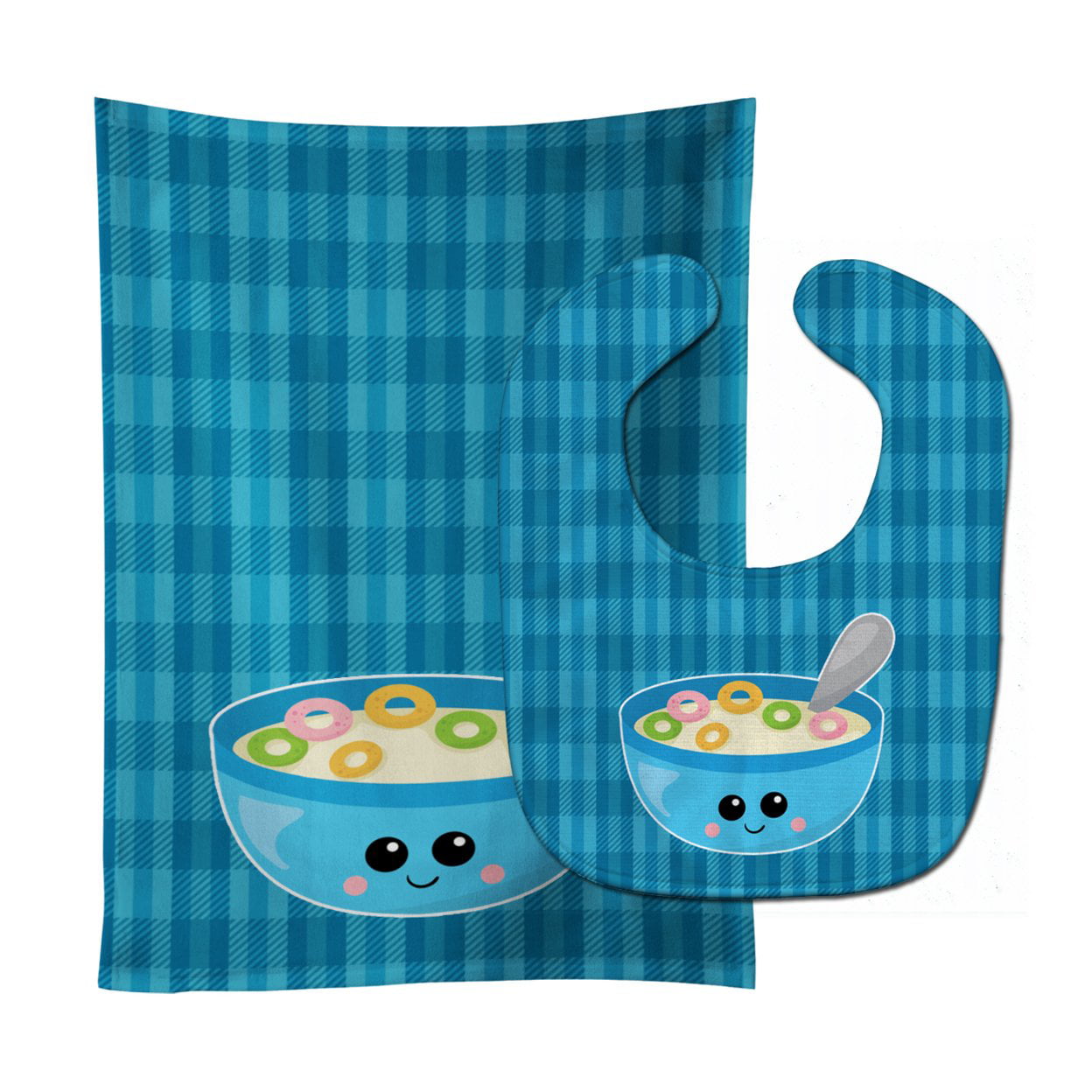 Blue Bowl of Cereal Baby Bib & Burp Cloth