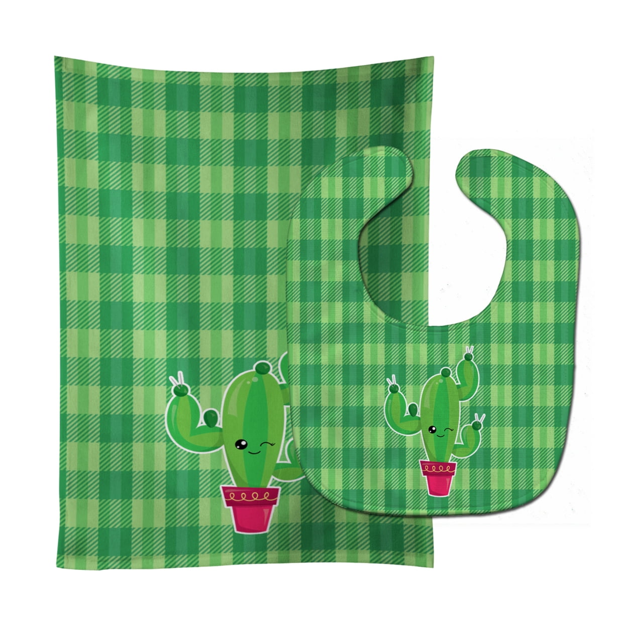 Cactus Plaid Baby Bib & Burp Cloth