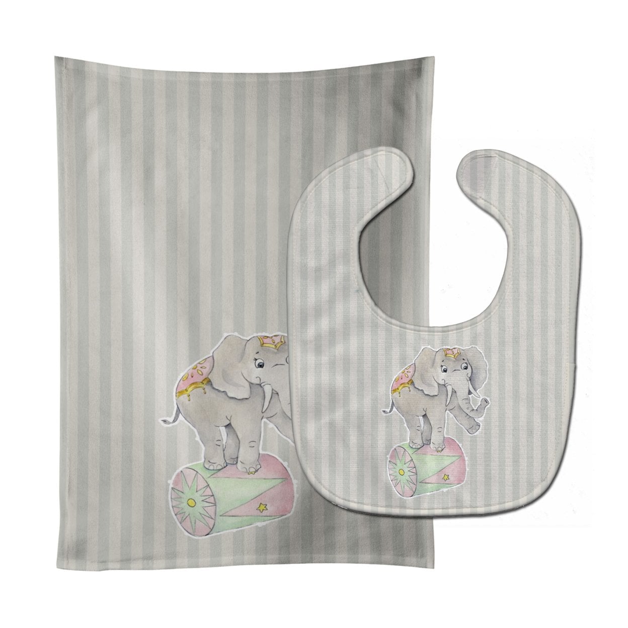 Circus Elephant Baby Bib & Burp Cloth