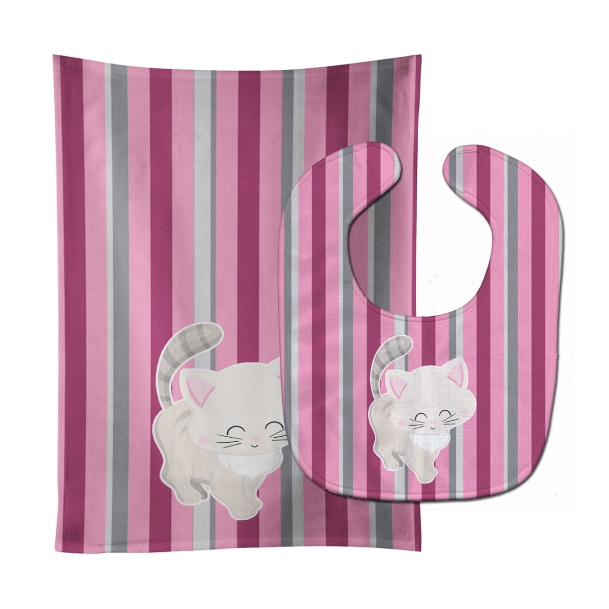 Kitten Cat Pink & Gray Baby Bib & Burp Cloth