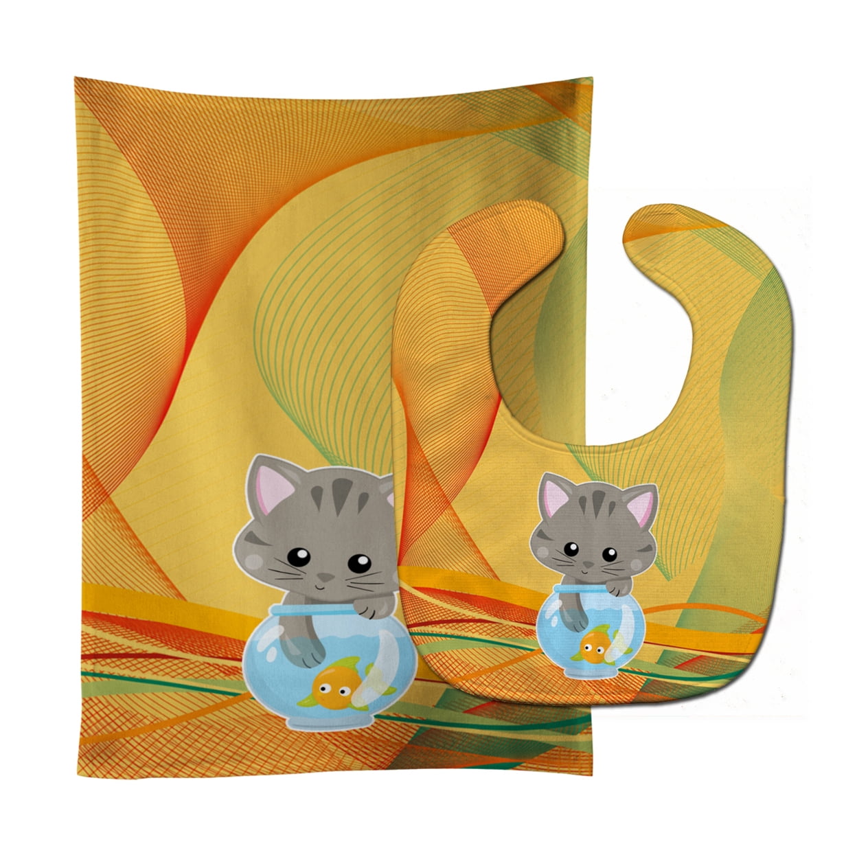 Kitten in the Fish Bowl Baby Bib & Burp Cloth
