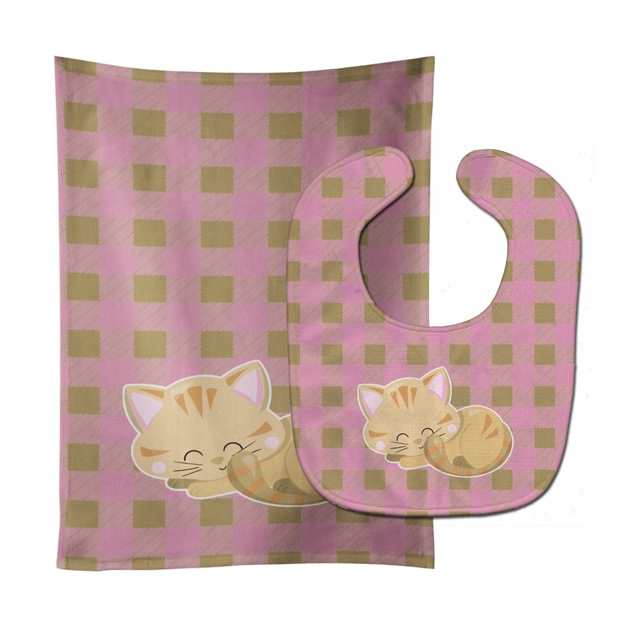 Kitten Sleeping Baby Bib & Burp Cloth